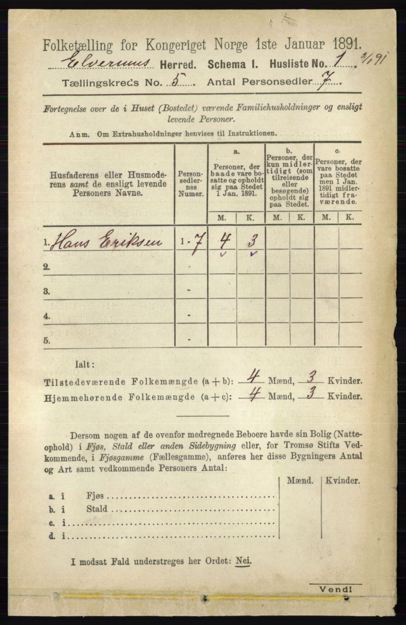 RA, 1891 census for 0427 Elverum, 1891, p. 2930