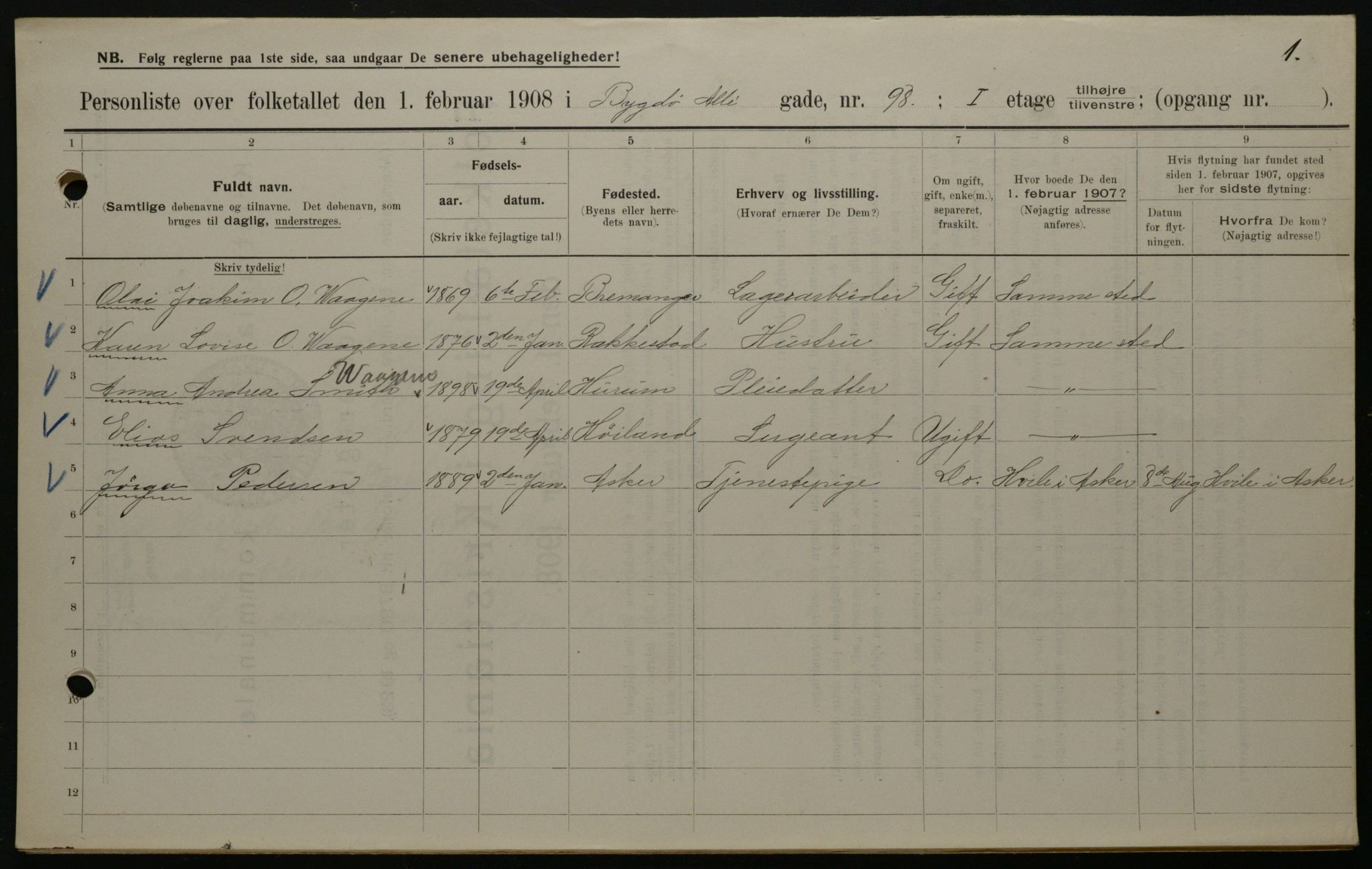 OBA, Municipal Census 1908 for Kristiania, 1908, p. 10456