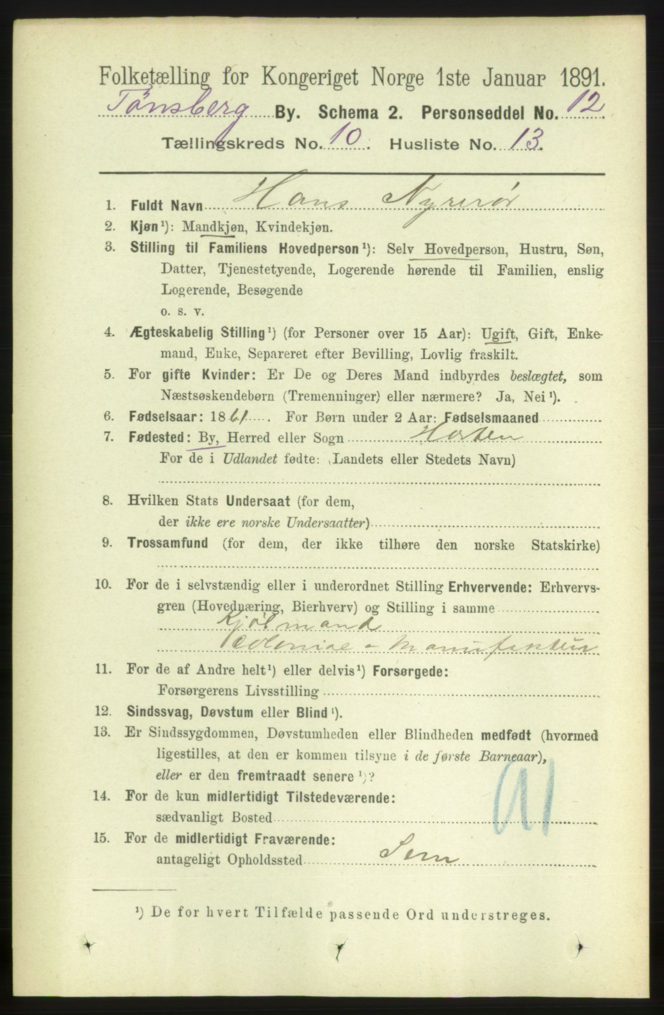 RA, 1891 census for 0705 Tønsberg, 1891, p. 3772