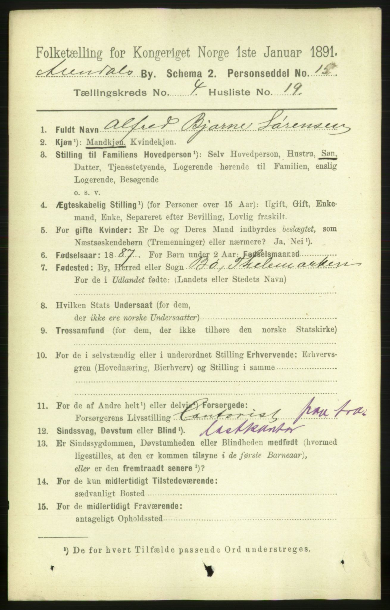 RA, 1891 census for 0903 Arendal, 1891, p. 1785