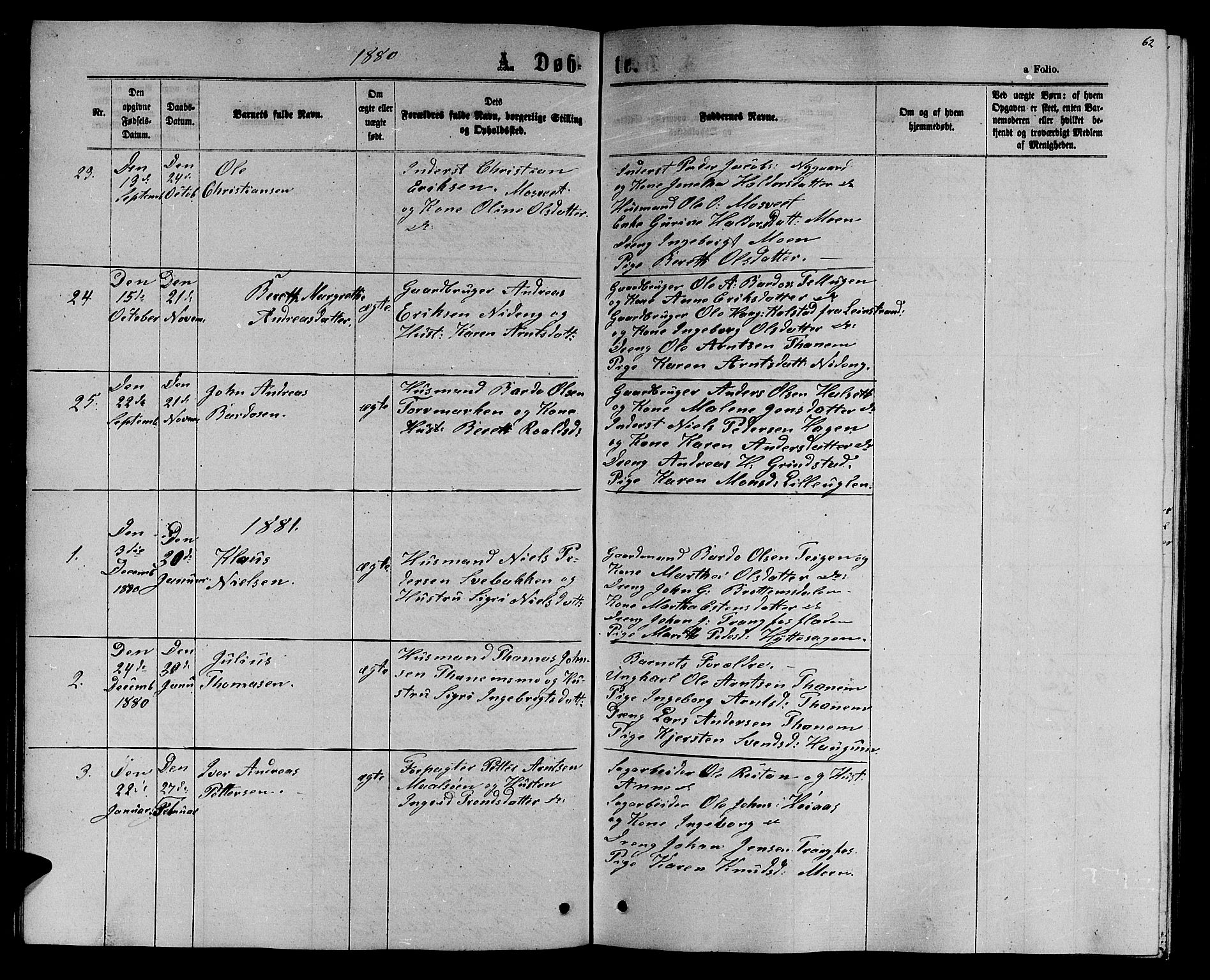 Ministerialprotokoller, klokkerbøker og fødselsregistre - Sør-Trøndelag, SAT/A-1456/618/L0451: Parish register (copy) no. 618C02, 1865-1883, p. 62