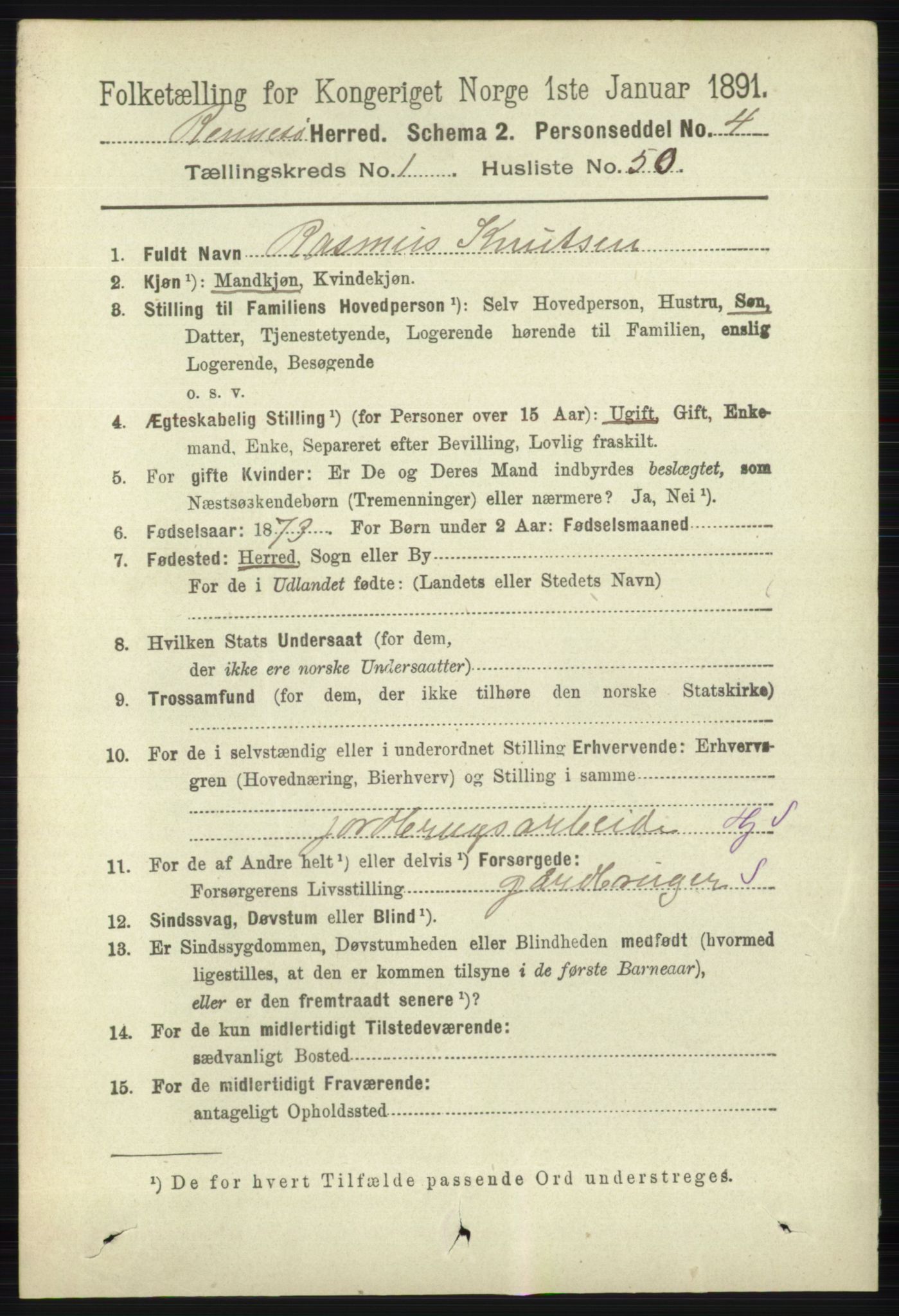 RA, 1891 census for 1142 Rennesøy, 1891, p. 373