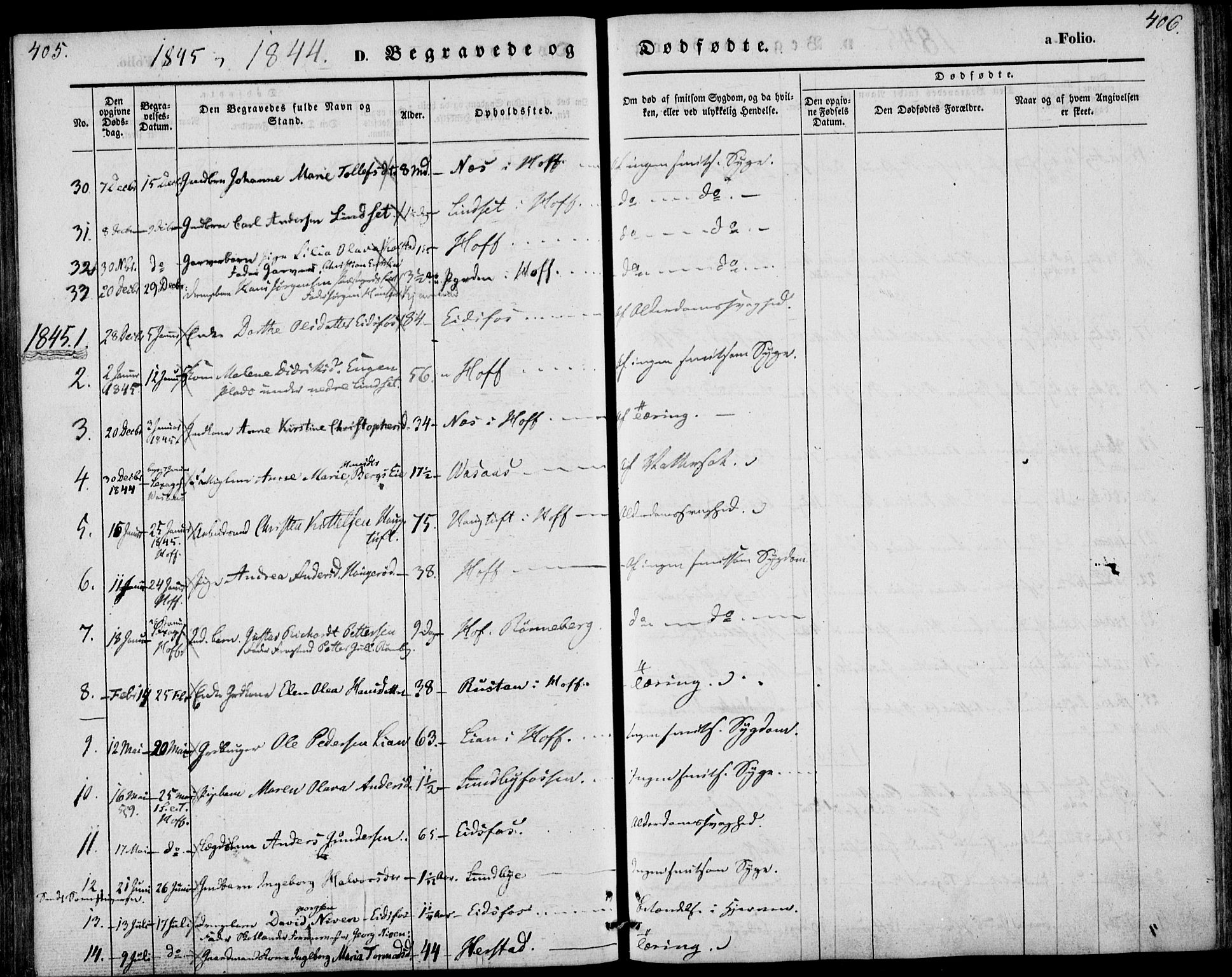 Hof kirkebøker, AV/SAKO-A-64/F/Fa/L0005: Parish register (official) no. I 5, 1844-1851, p. 405-406