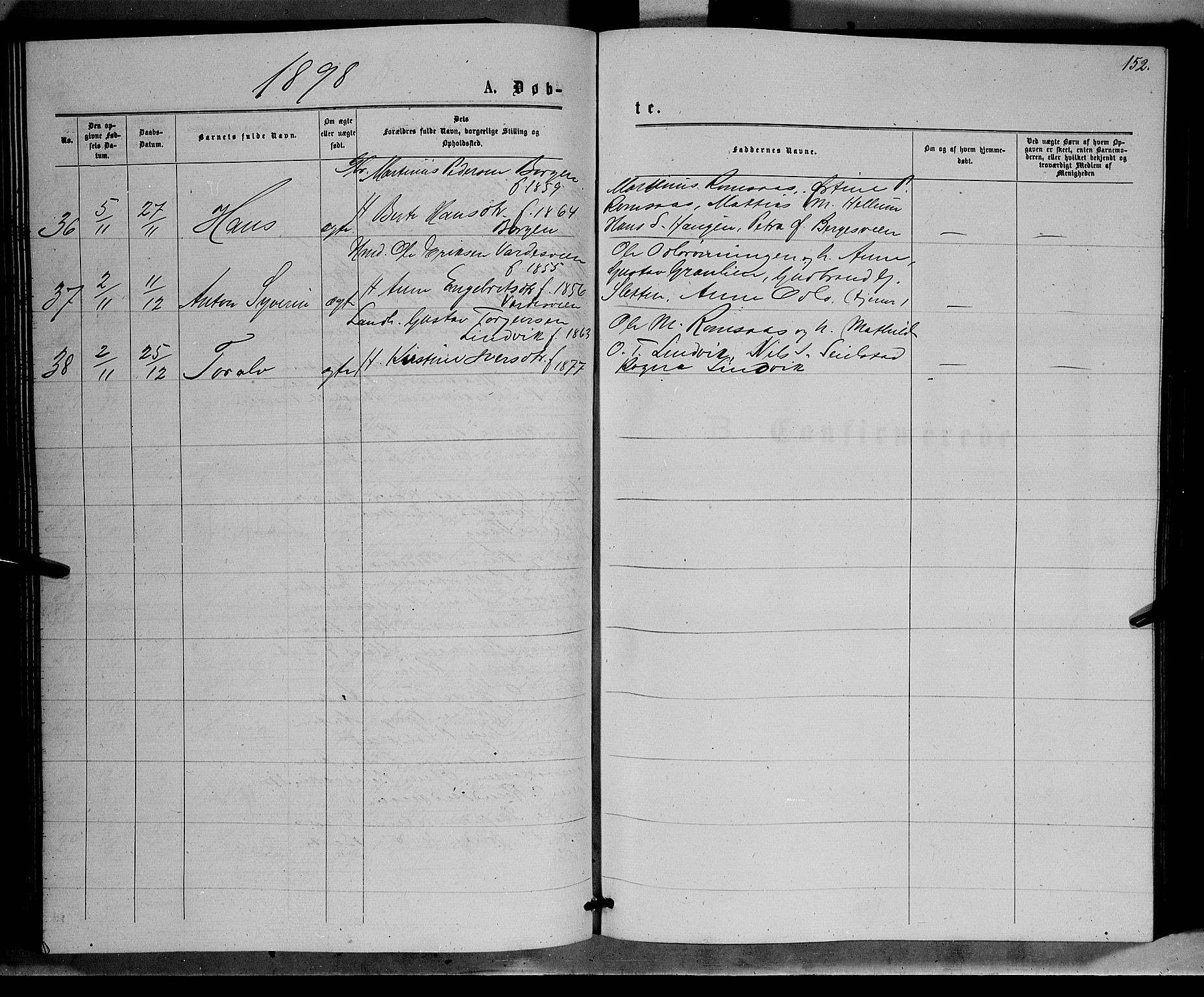 Ringebu prestekontor, AV/SAH-PREST-082/H/Ha/Hab/L0006: Parish register (copy) no. 6, 1880-1898, p. 152