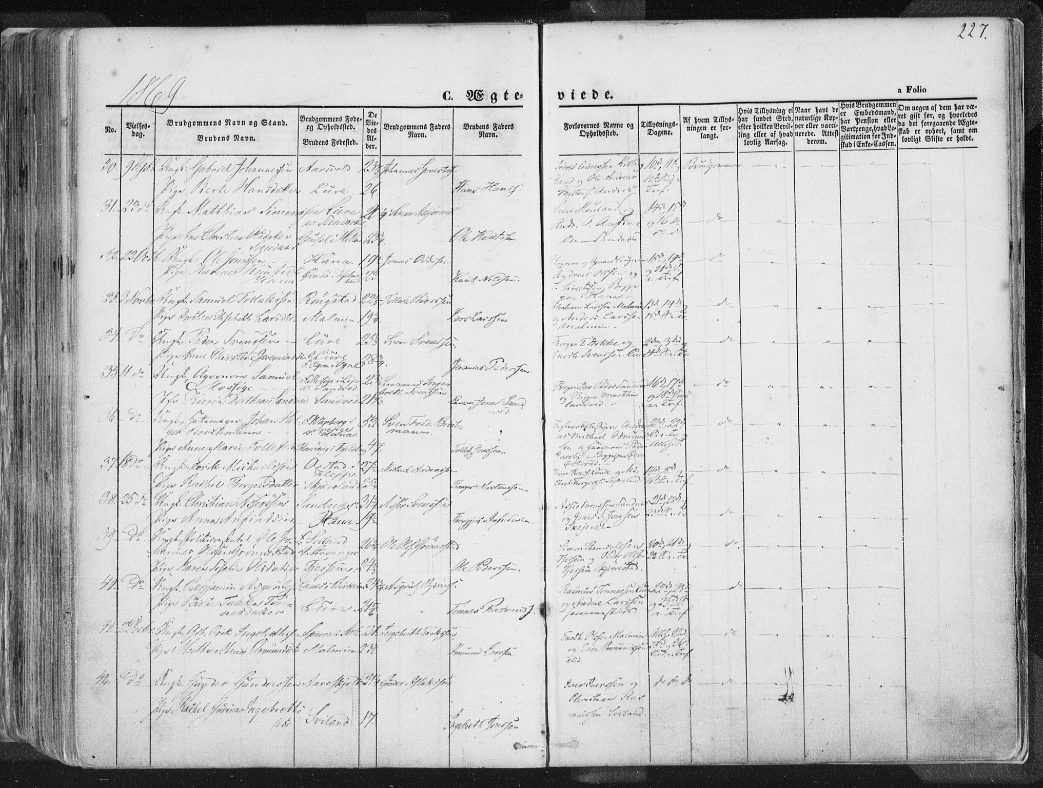 Høyland sokneprestkontor, SAST/A-101799/001/30BA/L0010: Parish register (official) no. A 9.1, 1857-1877, p. 227