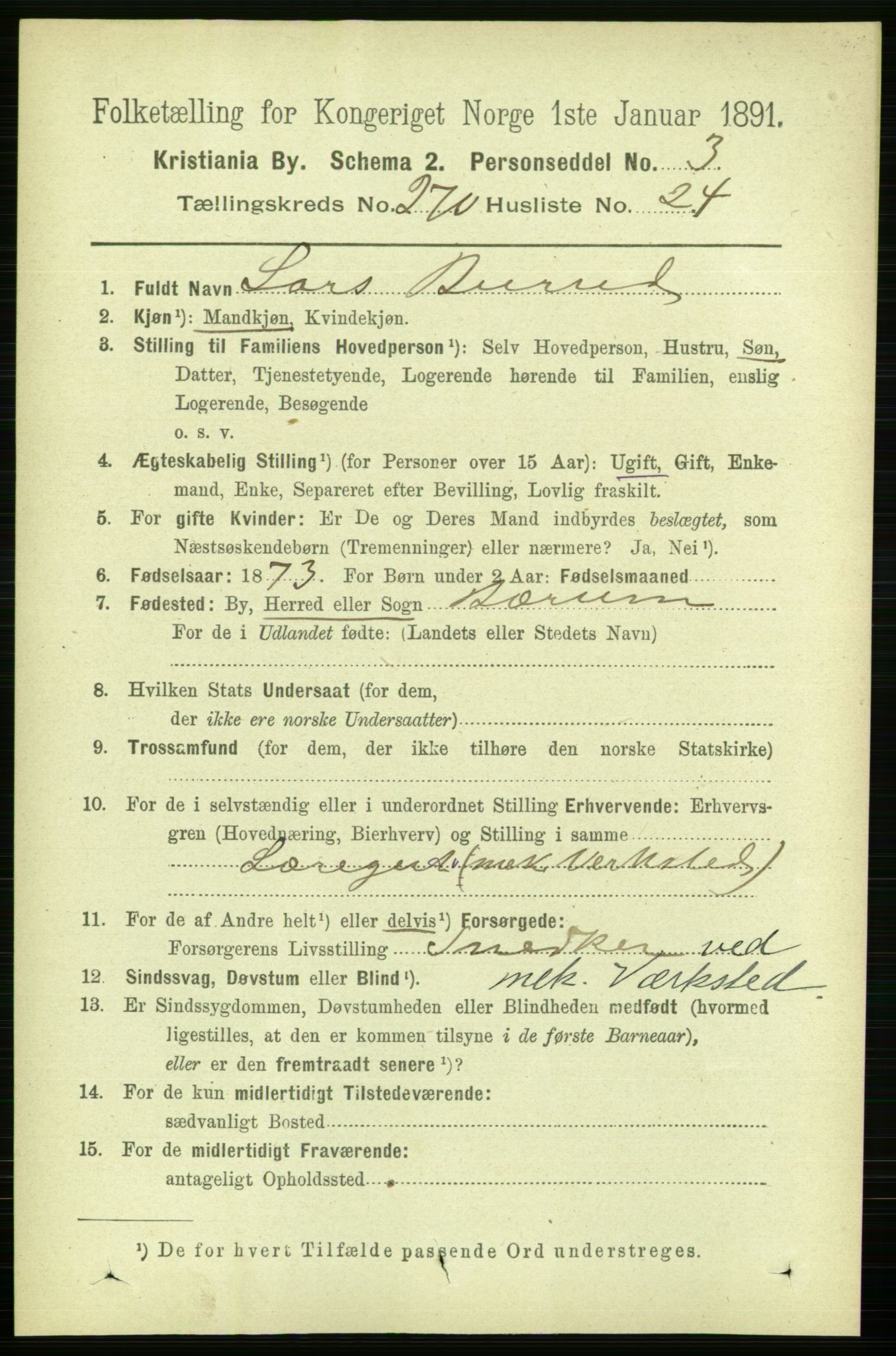 RA, 1891 census for 0301 Kristiania, 1891, p. 164460