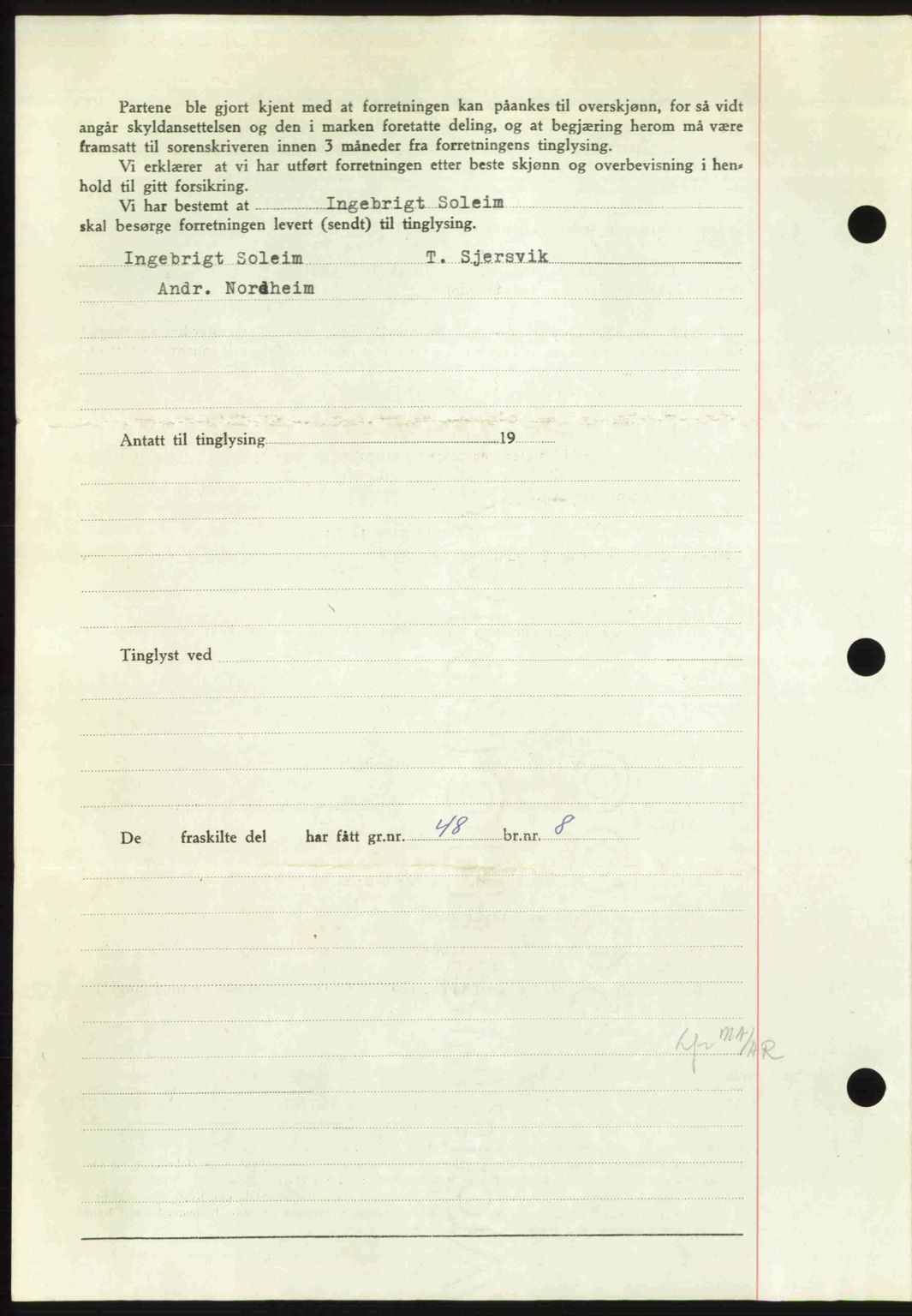 Nordmøre sorenskriveri, AV/SAT-A-4132/1/2/2Ca: Mortgage book no. A112, 1949-1949, Diary no: : 2748/1949