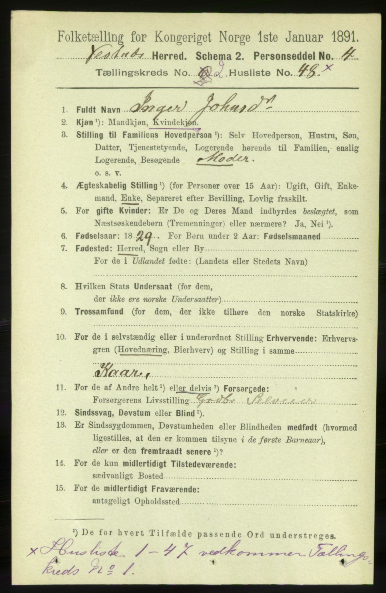 RA, 1891 census for 1535 Vestnes, 1891, p. 435