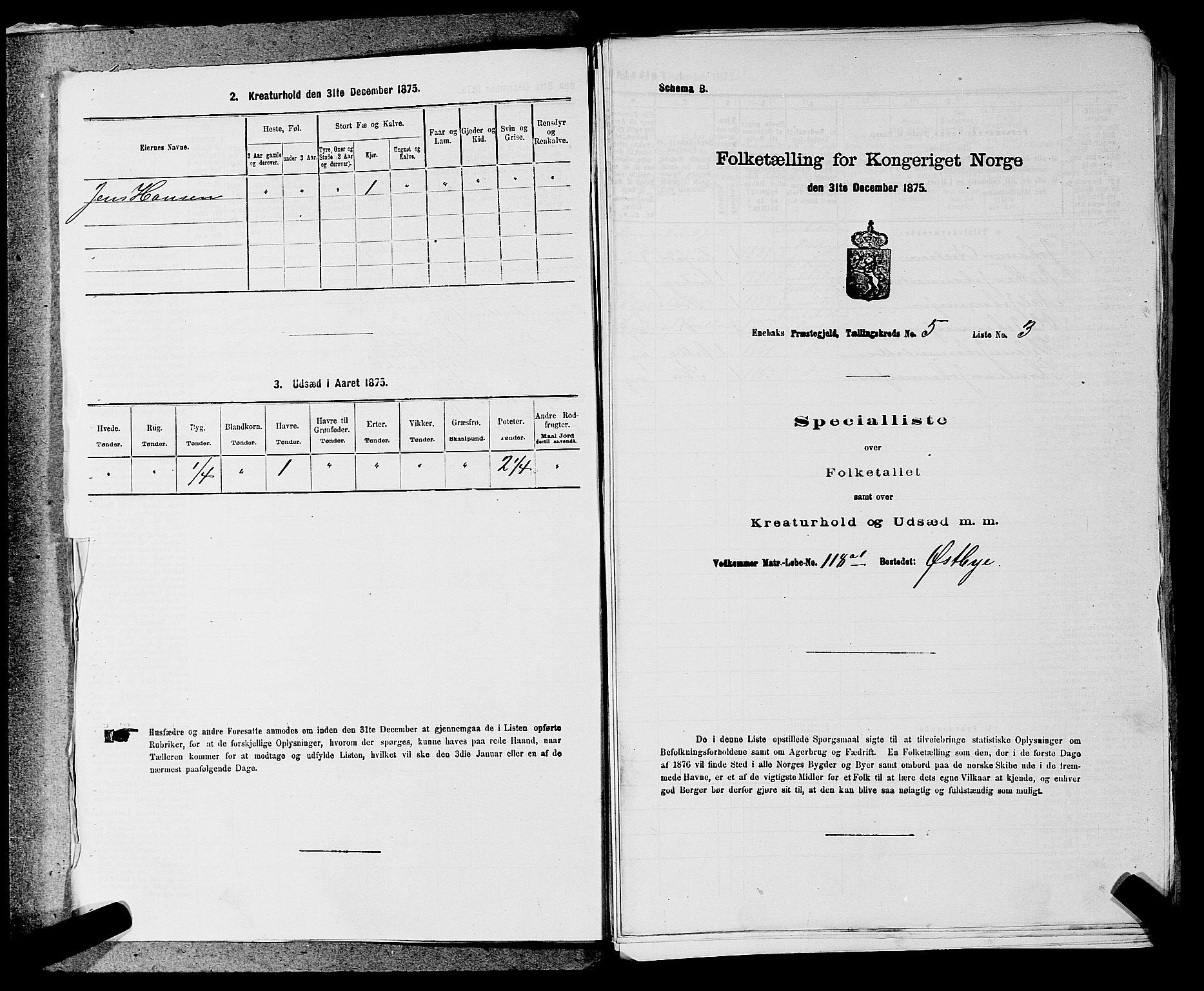 RA, 1875 census for 0229P Enebakk, 1875, p. 658