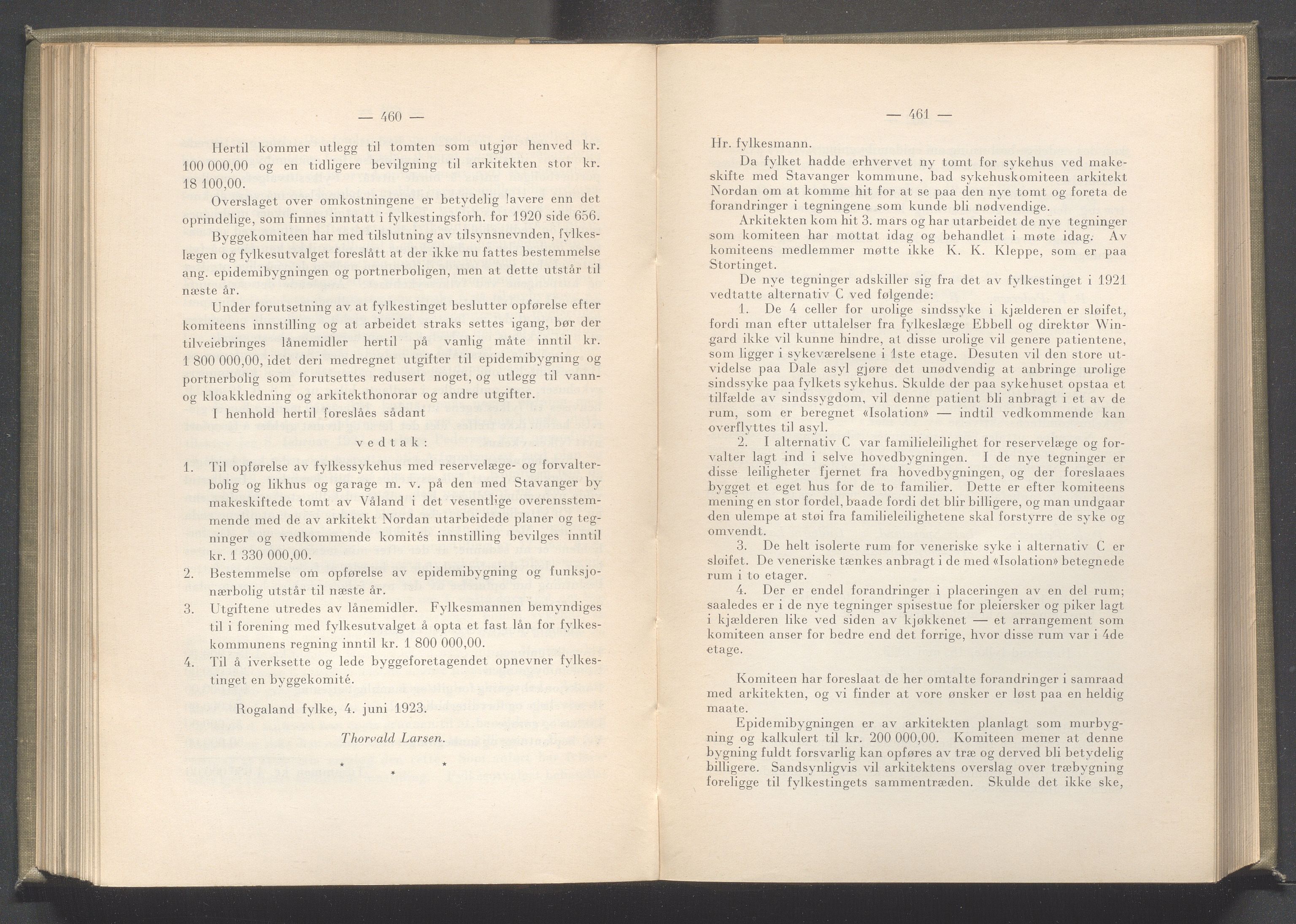 Rogaland fylkeskommune - Fylkesrådmannen , IKAR/A-900/A/Aa/Aaa/L0042: Møtebok , 1923, p. 460-461