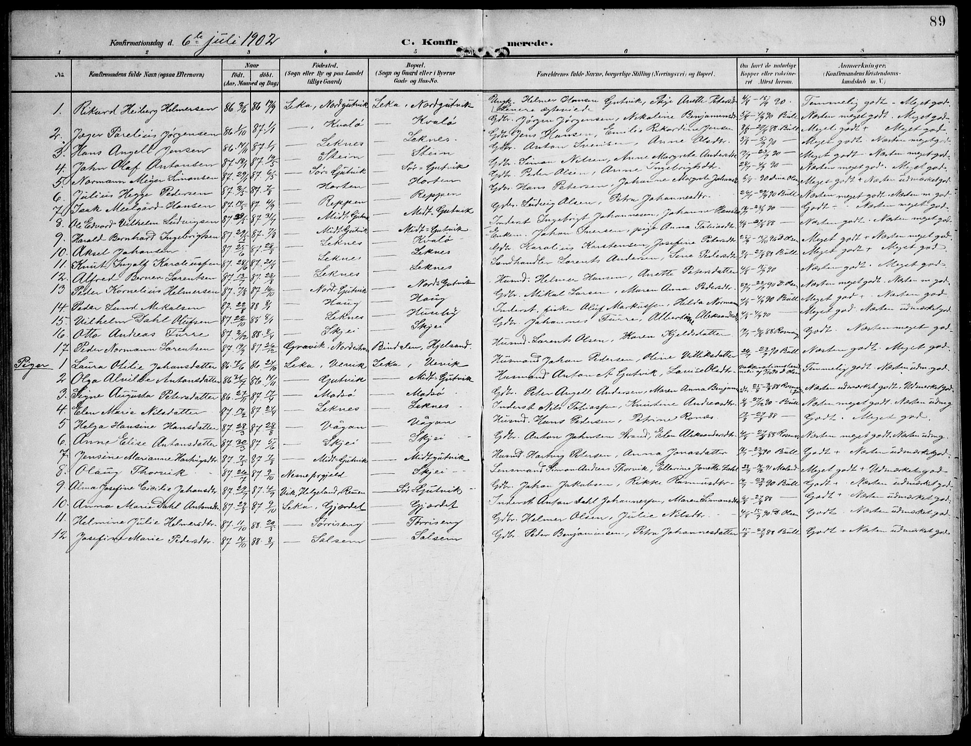 Ministerialprotokoller, klokkerbøker og fødselsregistre - Nord-Trøndelag, SAT/A-1458/788/L0698: Parish register (official) no. 788A05, 1902-1921, p. 89