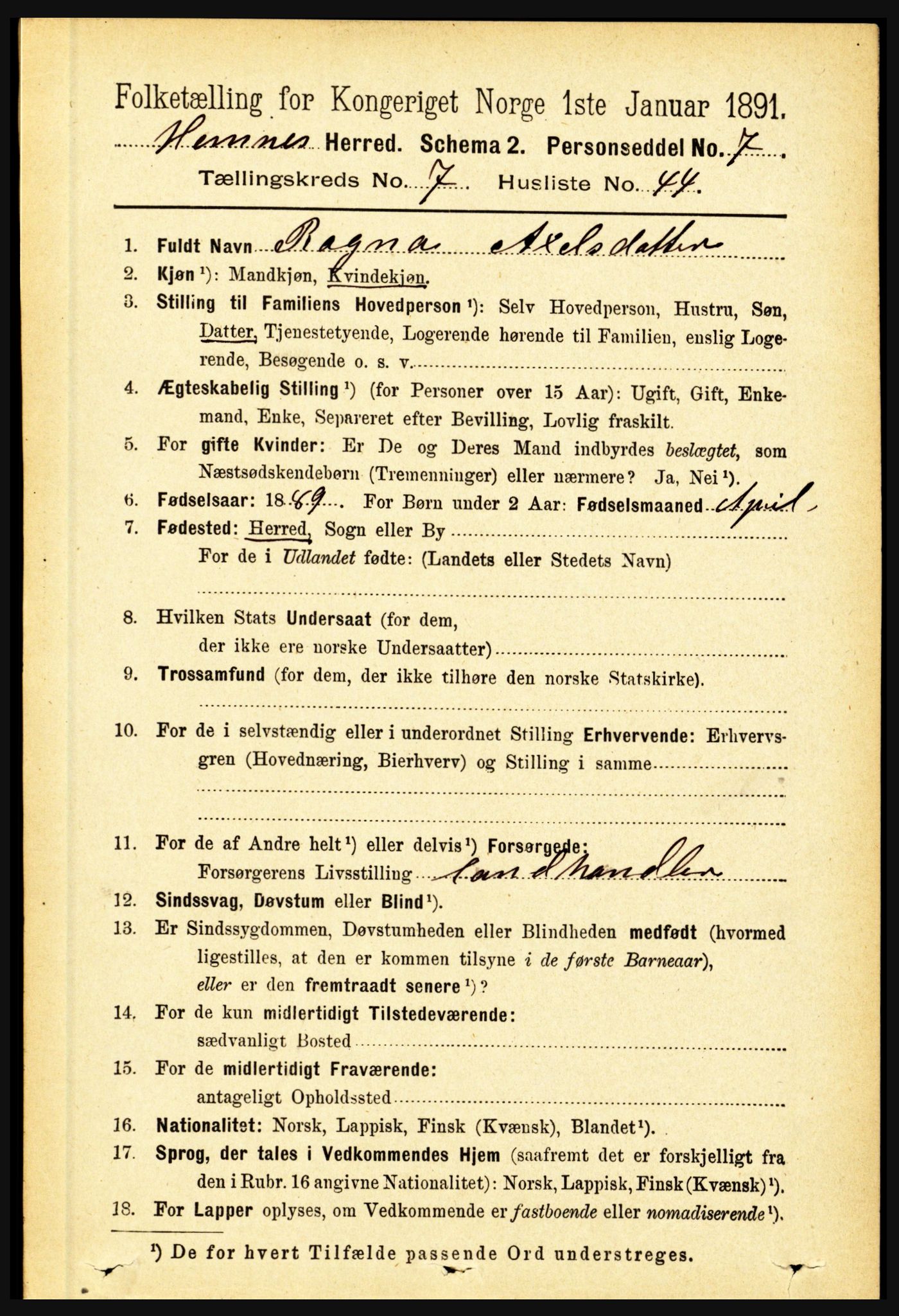 RA, 1891 census for 1832 Hemnes, 1891, p. 3531