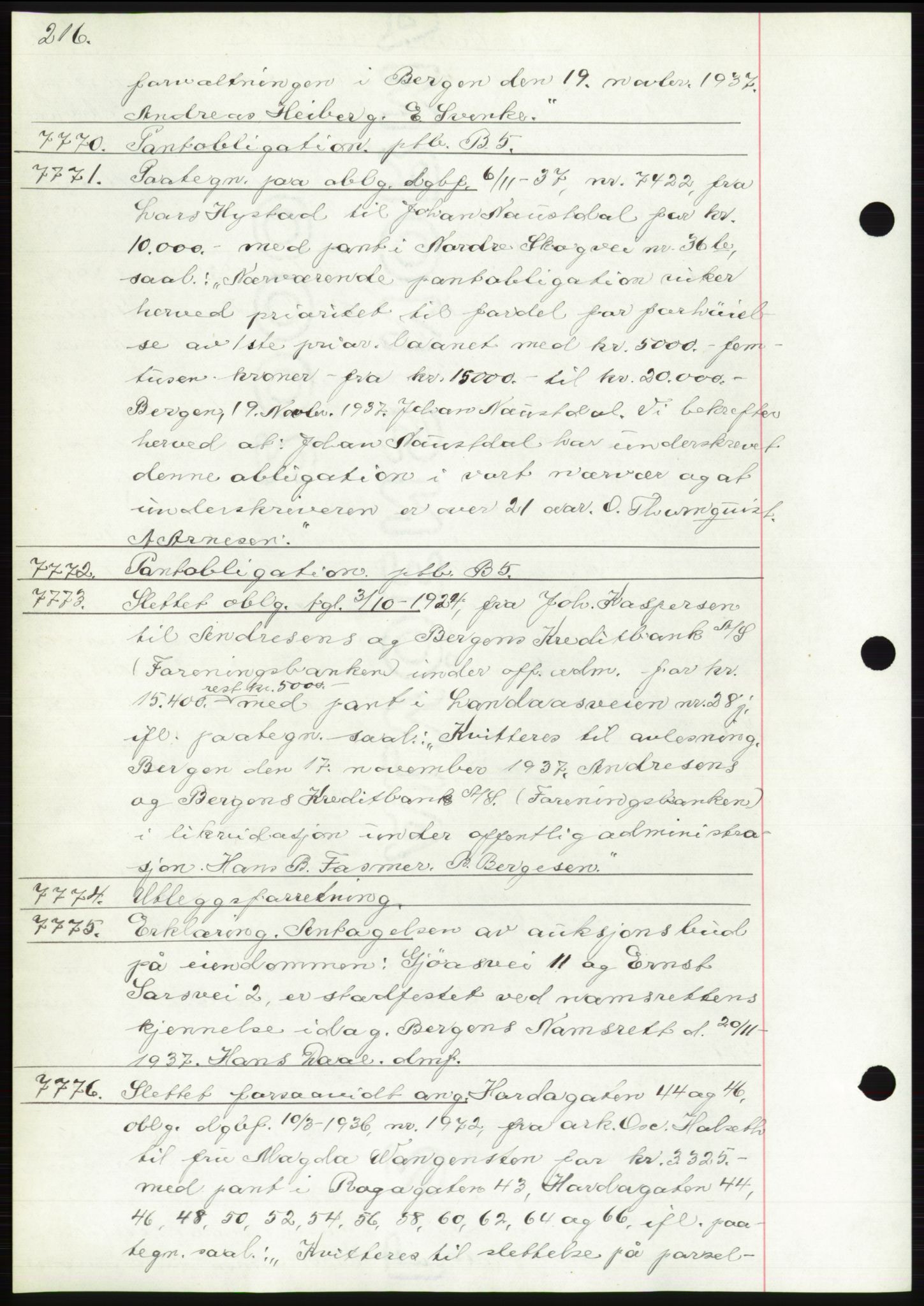 Byfogd og Byskriver i Bergen, AV/SAB-A-3401/03: Mortgage book no. C 5, 1937-1937, Diary no: : 7770/1937