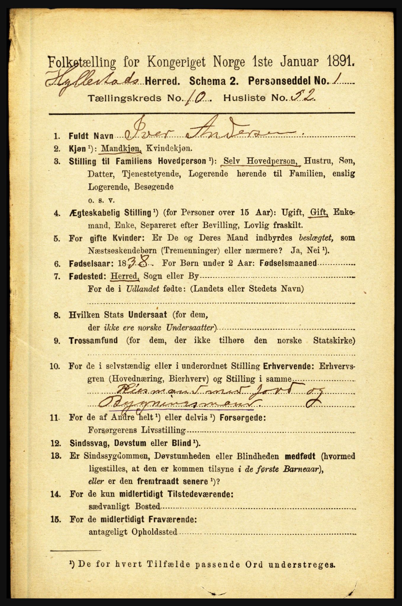 RA, 1891 census for 1413 Hyllestad, 1891, p. 1985