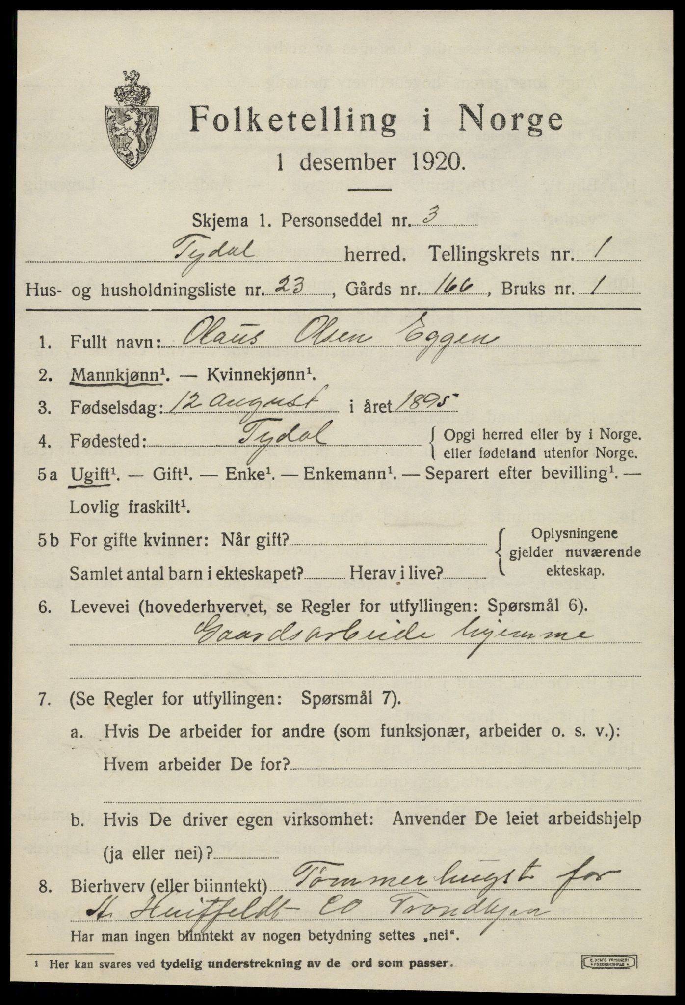 SAT, 1920 census for Tydal, 1920, p. 563