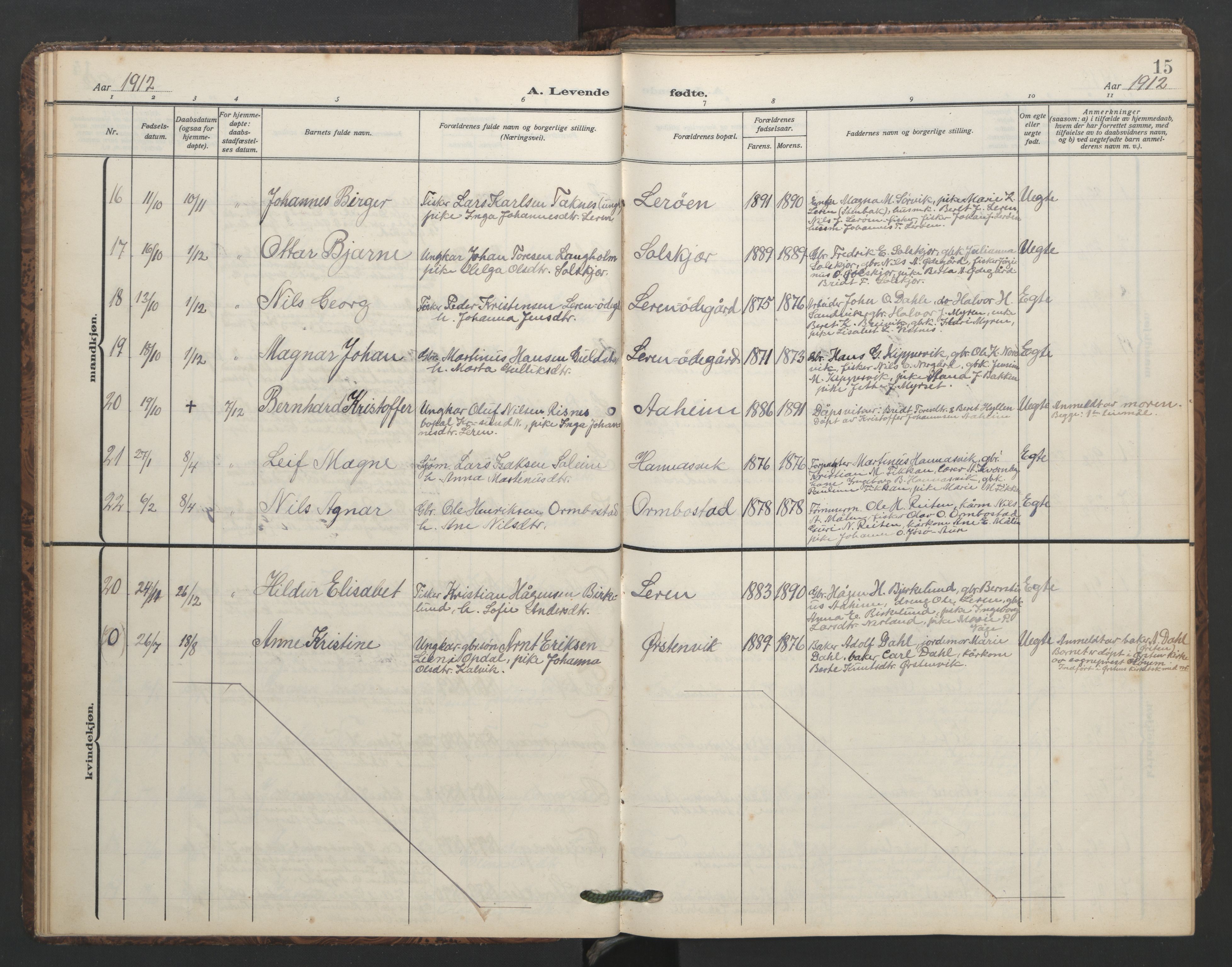 Ministerialprotokoller, klokkerbøker og fødselsregistre - Møre og Romsdal, AV/SAT-A-1454/577/L0897: Parish register (copy) no. 577C01, 1909-1946, p. 15