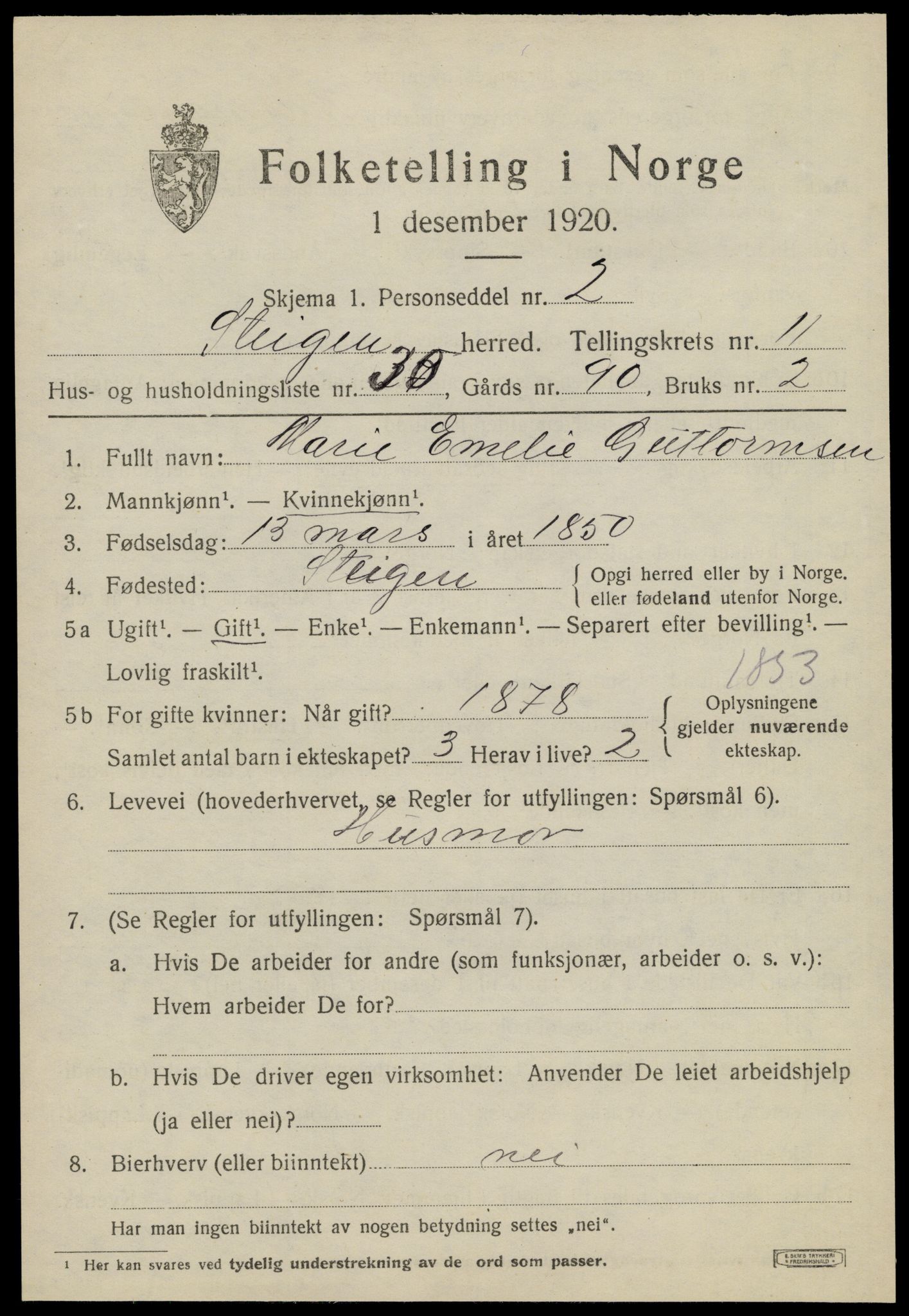 SAT, 1920 census for Steigen, 1920, p. 4760