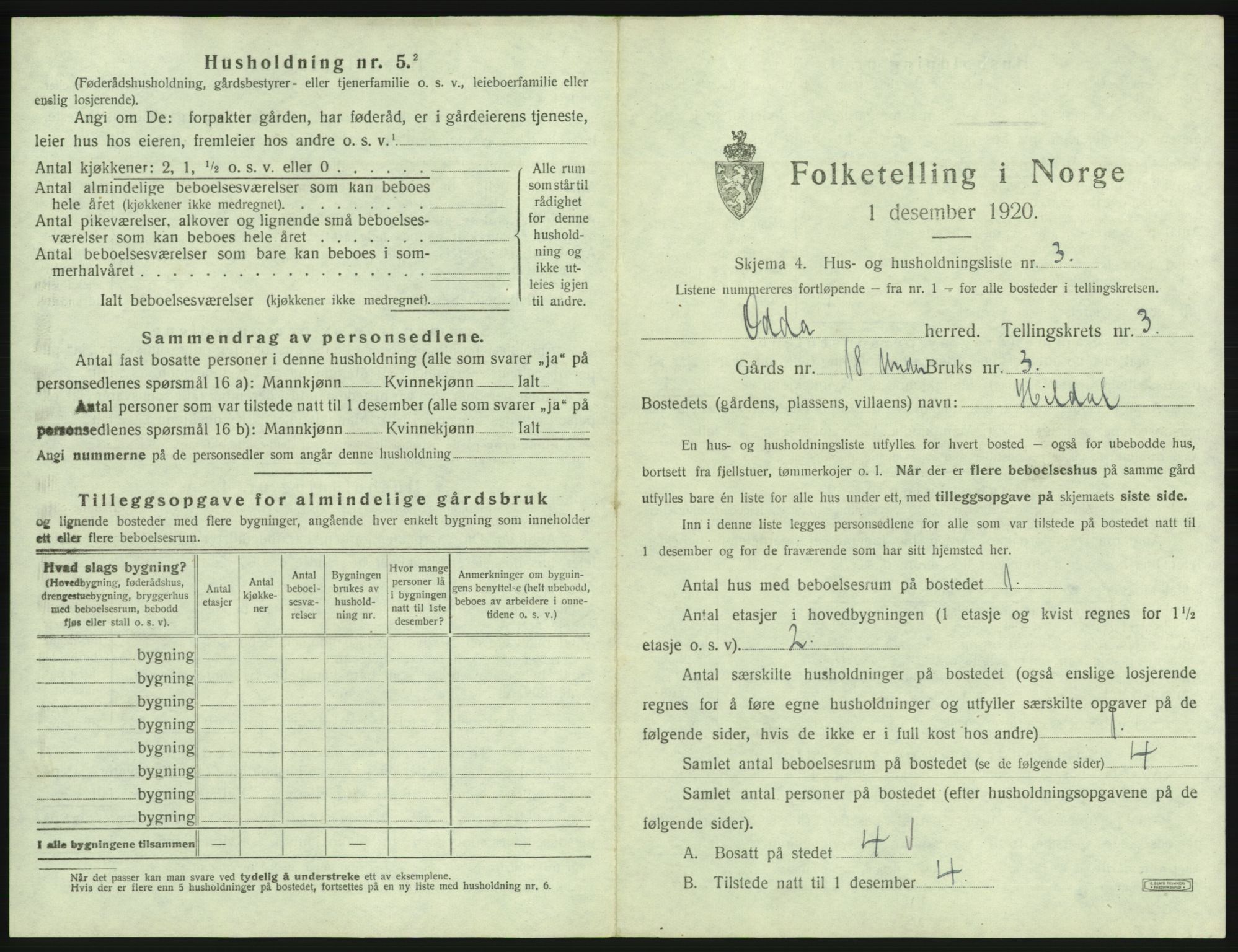 SAB, 1920 census for Odda, 1920, p. 223