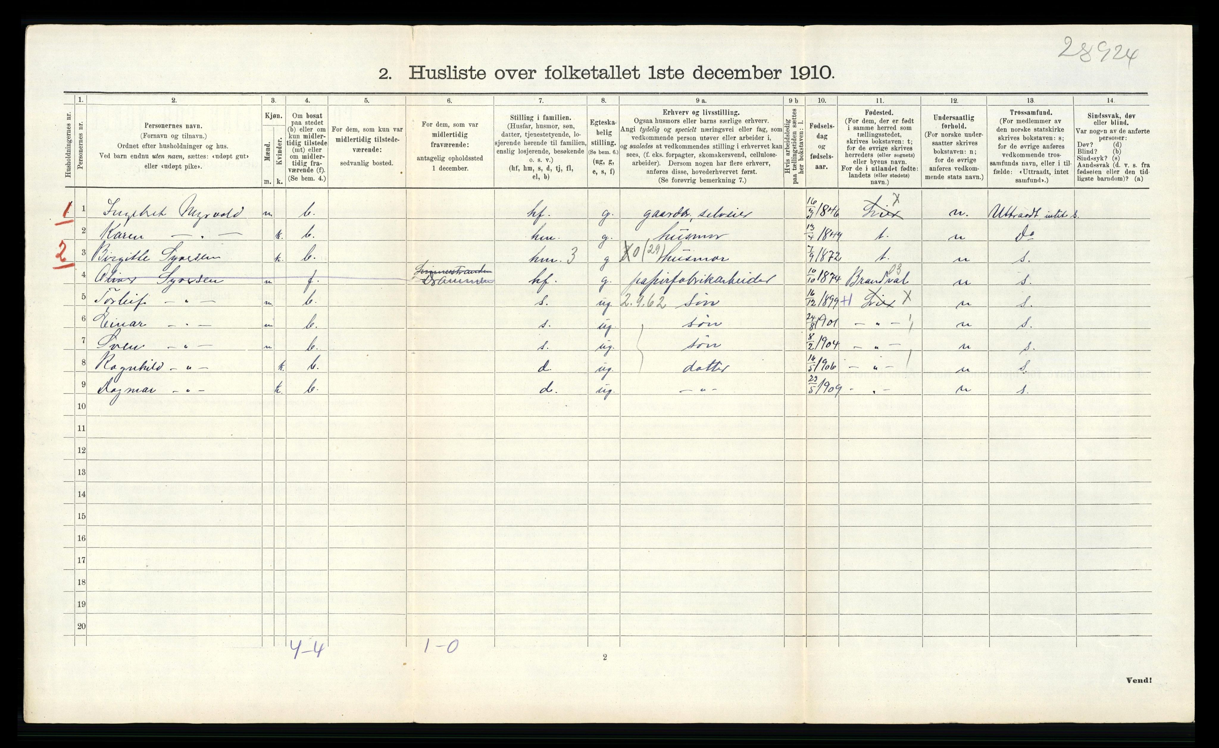 RA, 1910 census for Lier, 1910, p. 1875