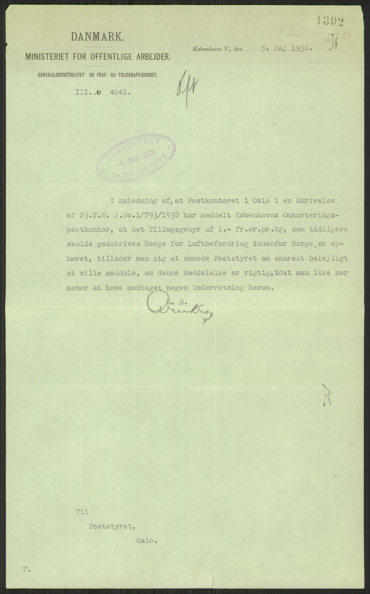 Postdirektoratet, Administrasjonsservice (TSA), AV/RA-S-4783/D/L0095/0002: De forskjellige tjenestegrener / Luftpakkepost, 1947-1965, p. 149