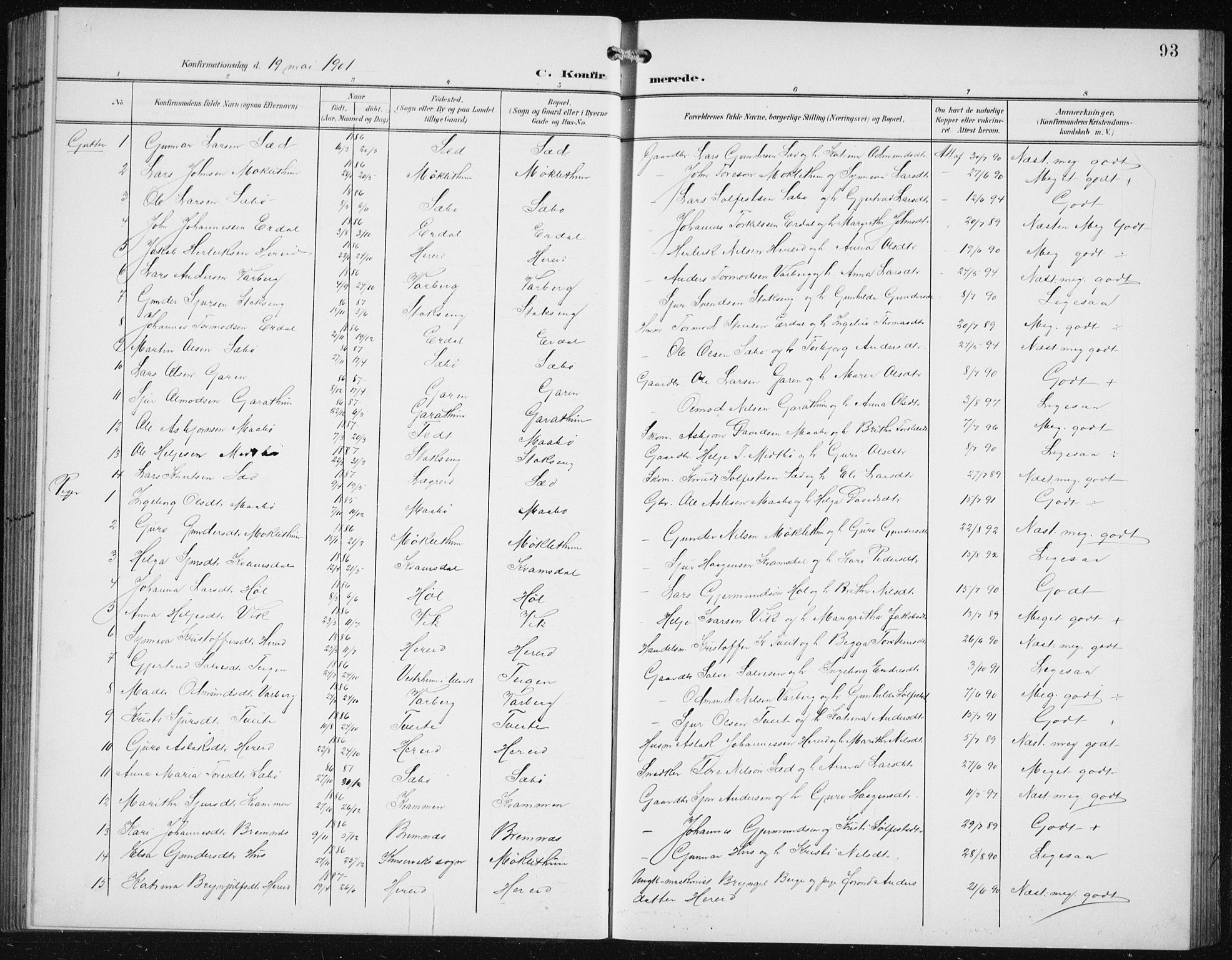 Ullensvang sokneprestembete, SAB/A-78701/H/Hab: Parish register (copy) no. C  3, 1899-1932, p. 93