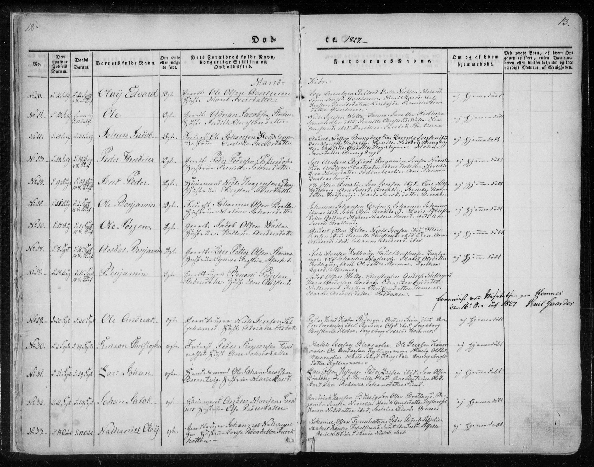 Ministerialprotokoller, klokkerbøker og fødselsregistre - Nordland, AV/SAT-A-1459/825/L0354: Parish register (official) no. 825A08, 1826-1841, p. 12-13