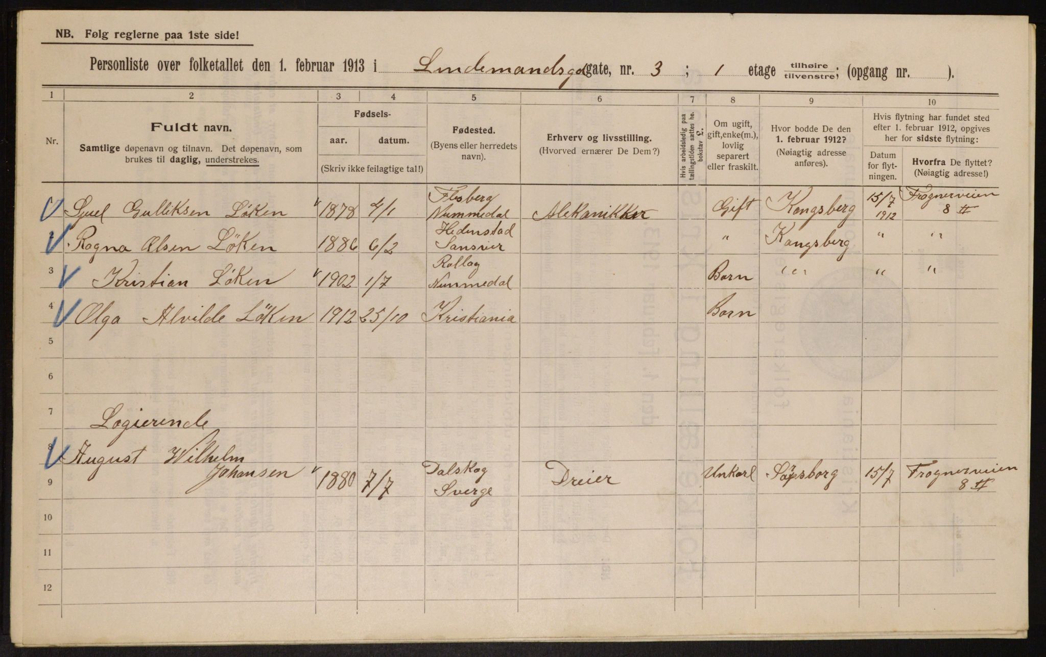 OBA, Municipal Census 1913 for Kristiania, 1913, p. 57401