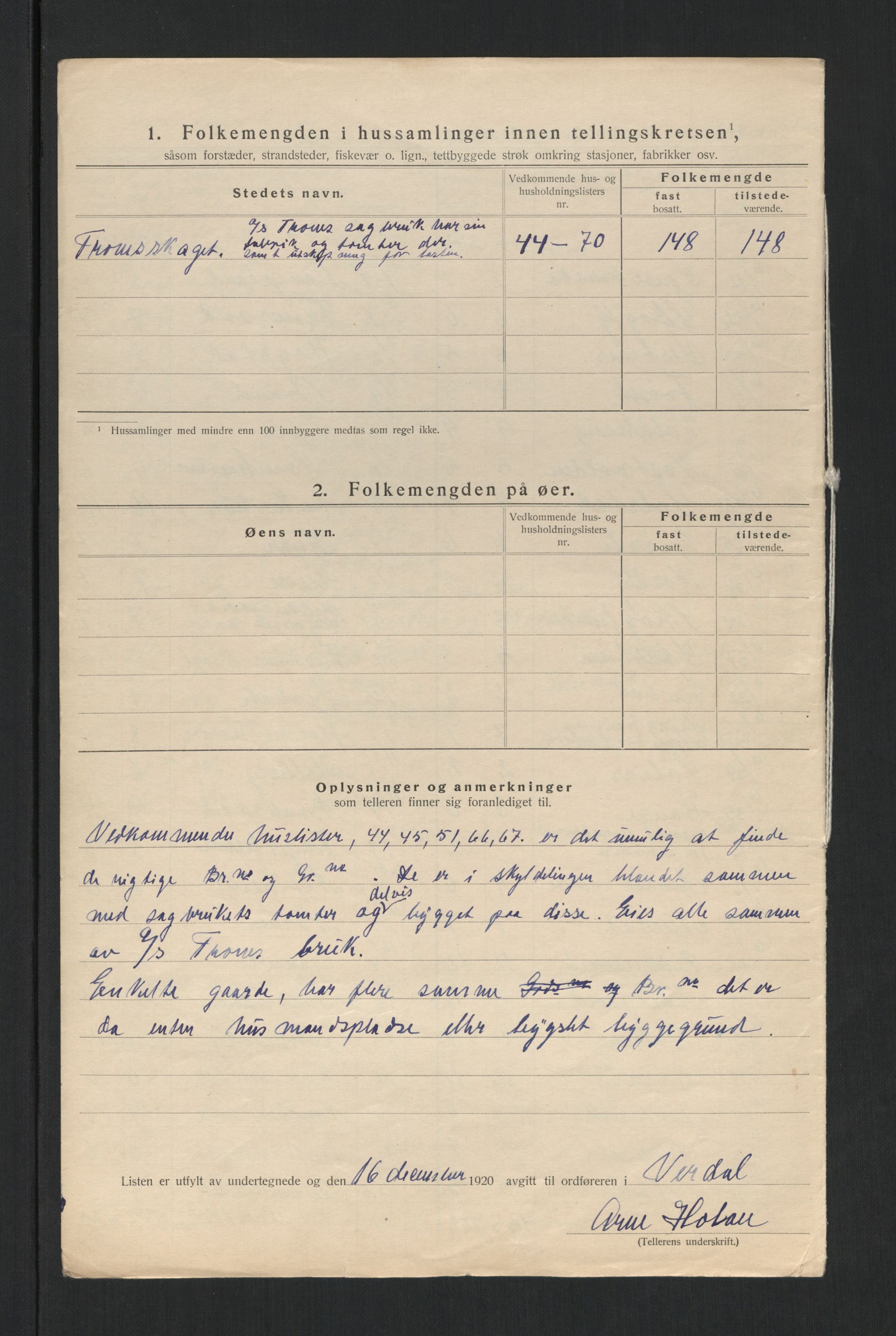 SAT, 1920 census for Verdal, 1920, p. 11