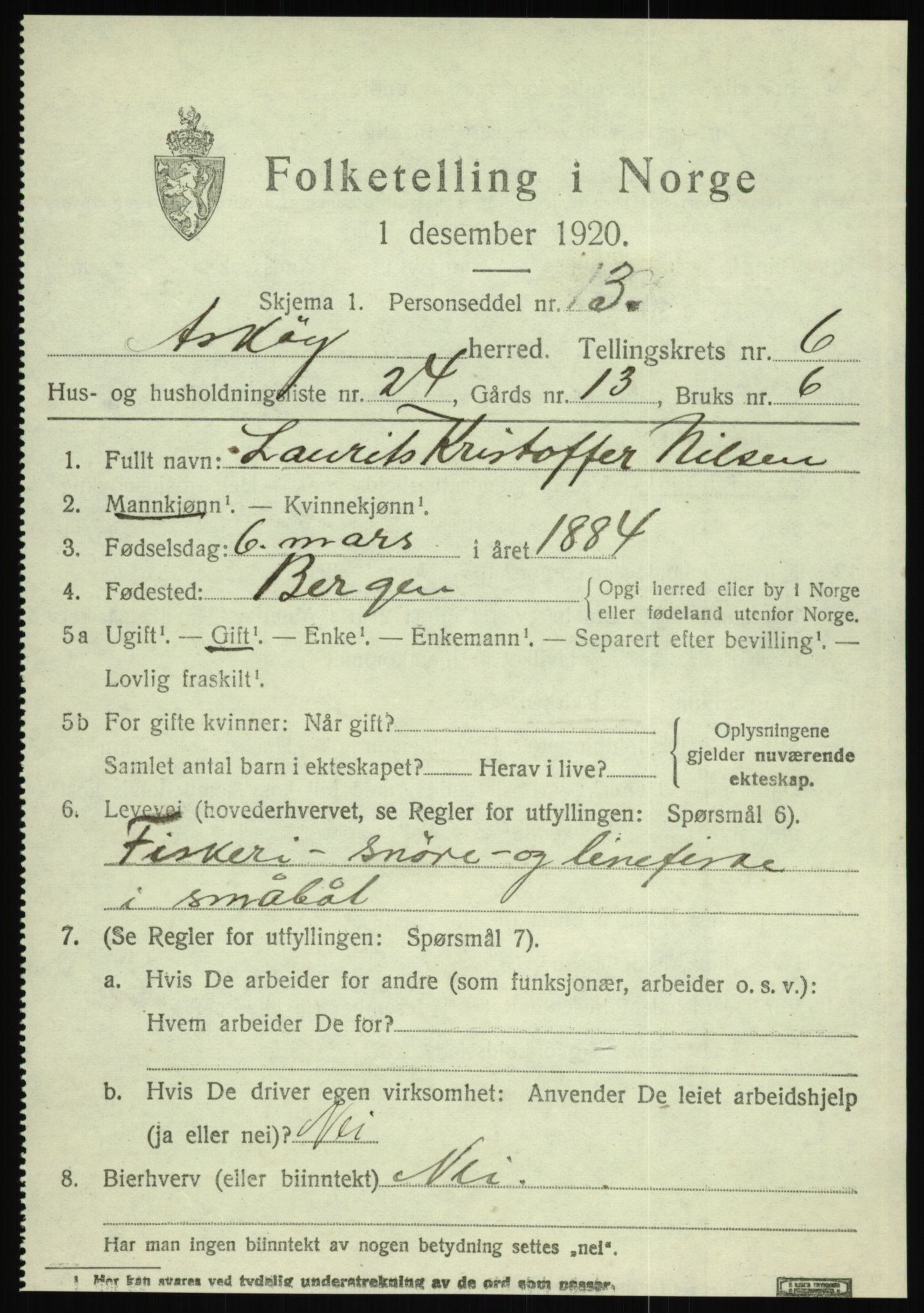 SAB, 1920 census for Askøy, 1920, p. 10422