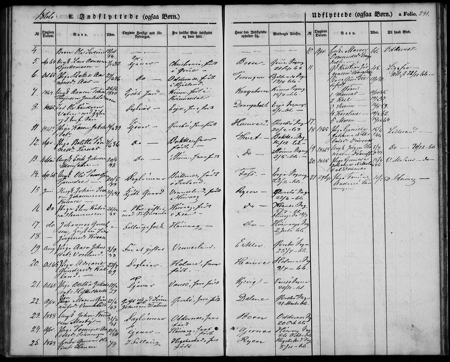 Tveit sokneprestkontor, AV/SAK-1111-0043/F/Fa/L0005: Parish register (official) no. A 5, 1853-1871, p. 241