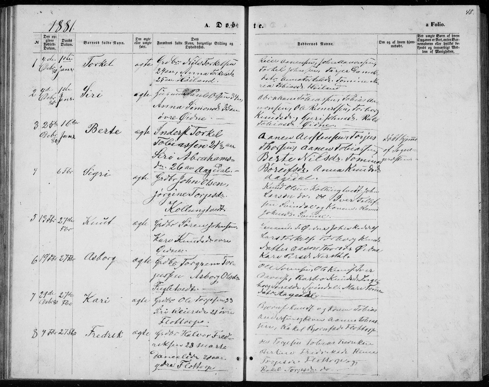 Bjelland sokneprestkontor, SAK/1111-0005/F/Fb/Fbc/L0002: Parish register (copy) no. B 2, 1867-1887, p. 48