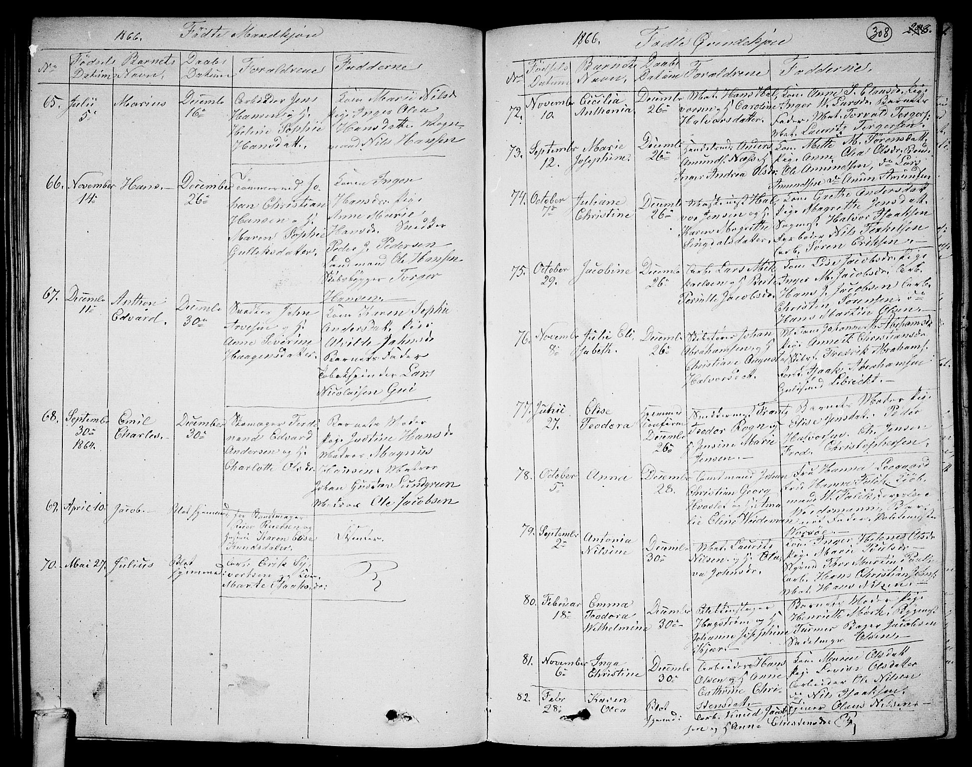 Larvik kirkebøker, SAKO/A-352/G/Ga/L0003a: Parish register (copy) no. I 3A, 1830-1870, p. 308
