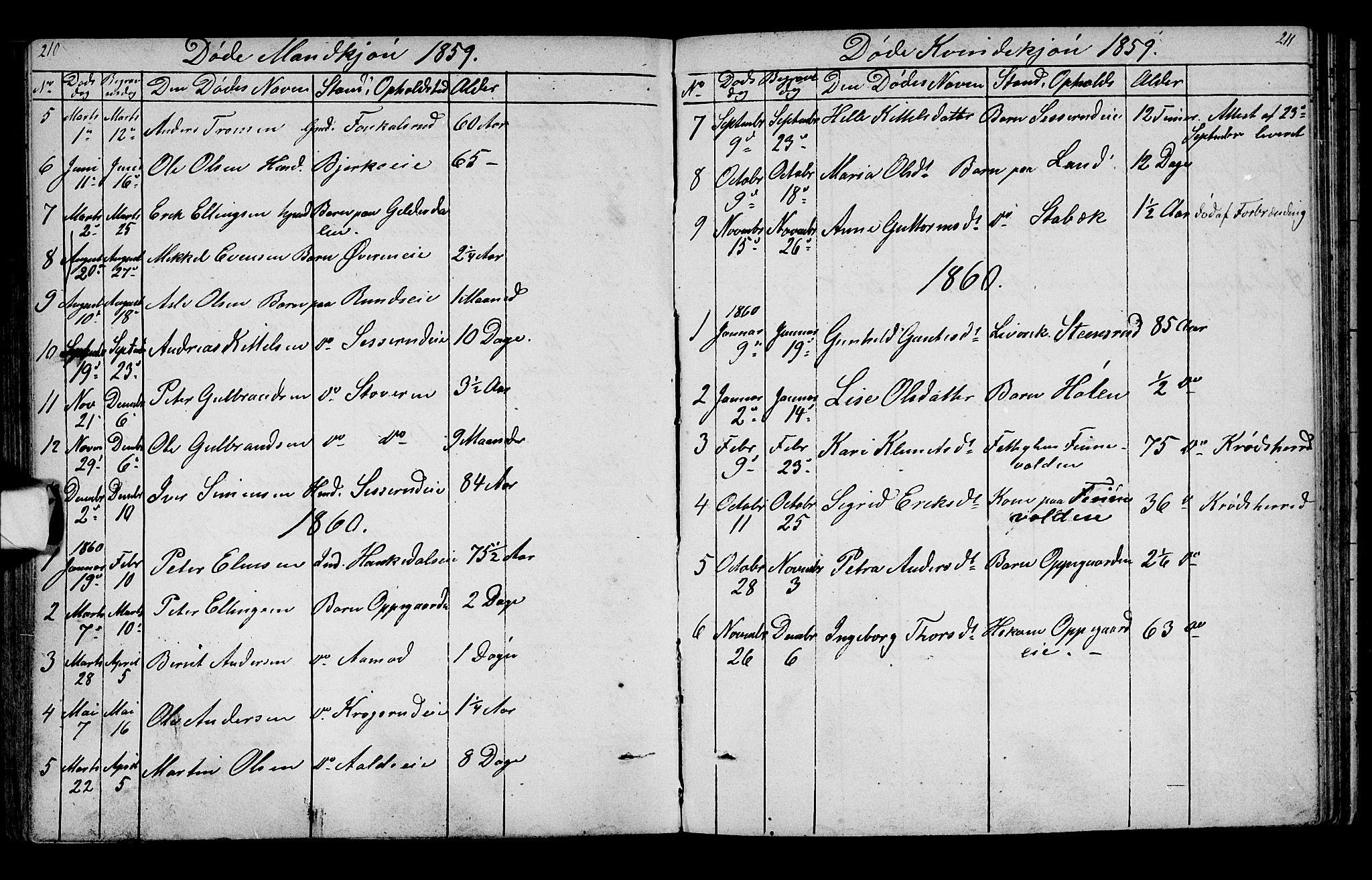 Lunder kirkebøker, SAKO/A-629/G/Ga/L0002: Parish register (copy) no. I 2, 1849-1868, p. 210-211
