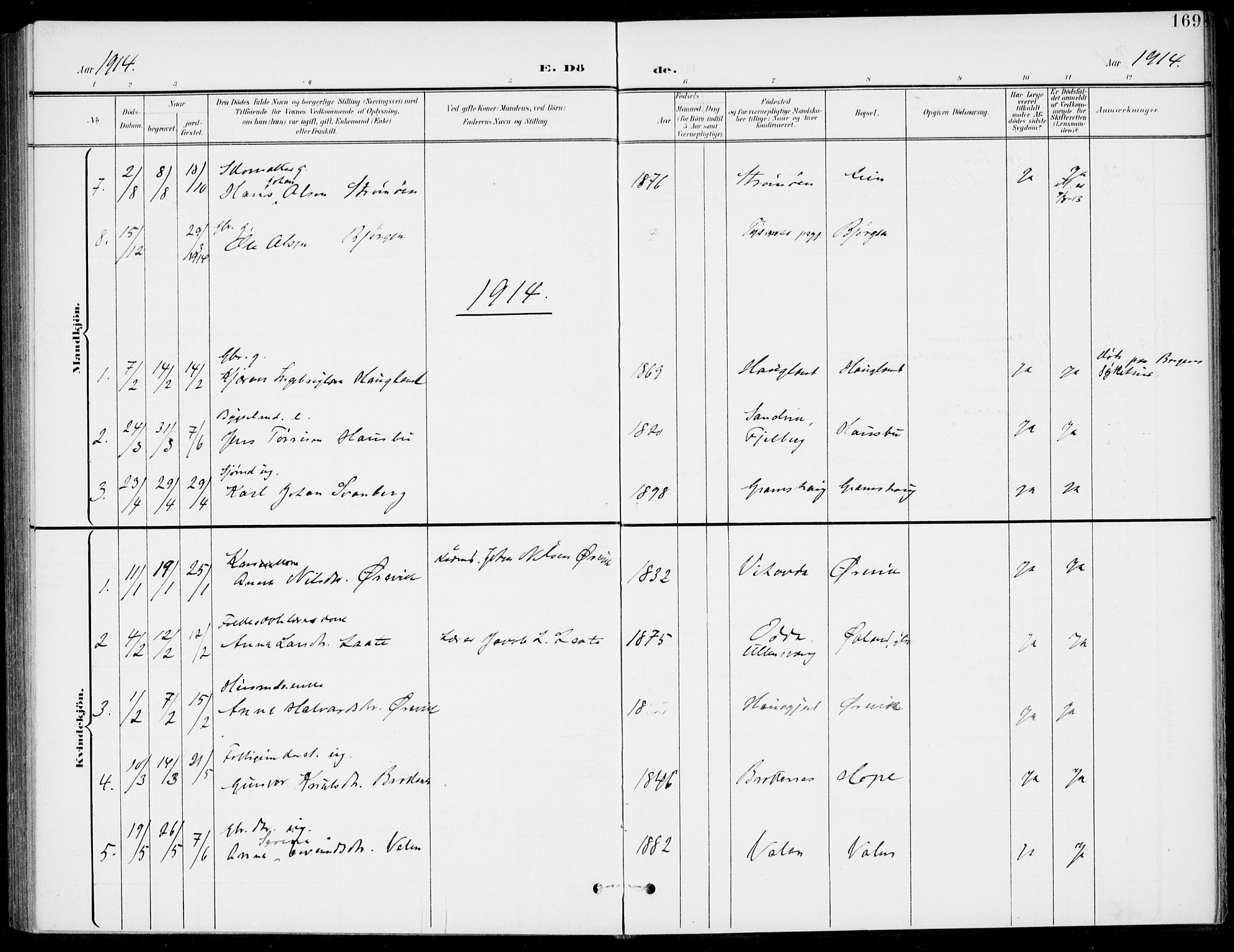 Sveio Sokneprestembete, SAB/A-78501/H/Haa: Parish register (official) no. C 3, 1899-1916, p. 169