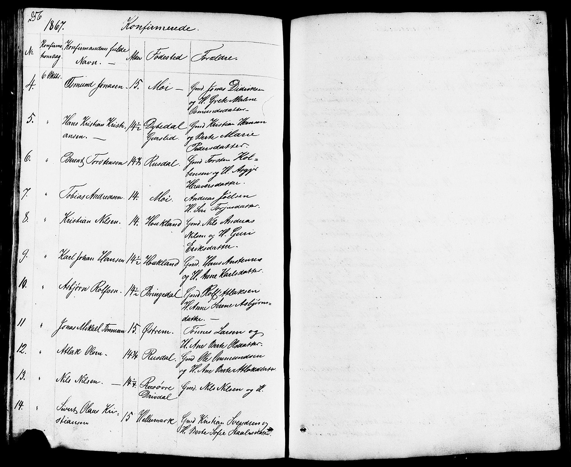 Lund sokneprestkontor, AV/SAST-A-101809/S07/L0003: Parish register (copy) no. B 3, 1848-1885, p. 256