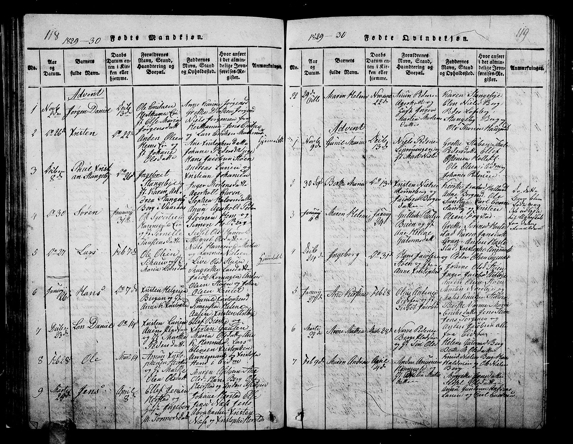 Hof kirkebøker, AV/SAKO-A-64/G/Ga/L0001: Parish register (copy) no. I 1, 1814-1844, p. 118-119