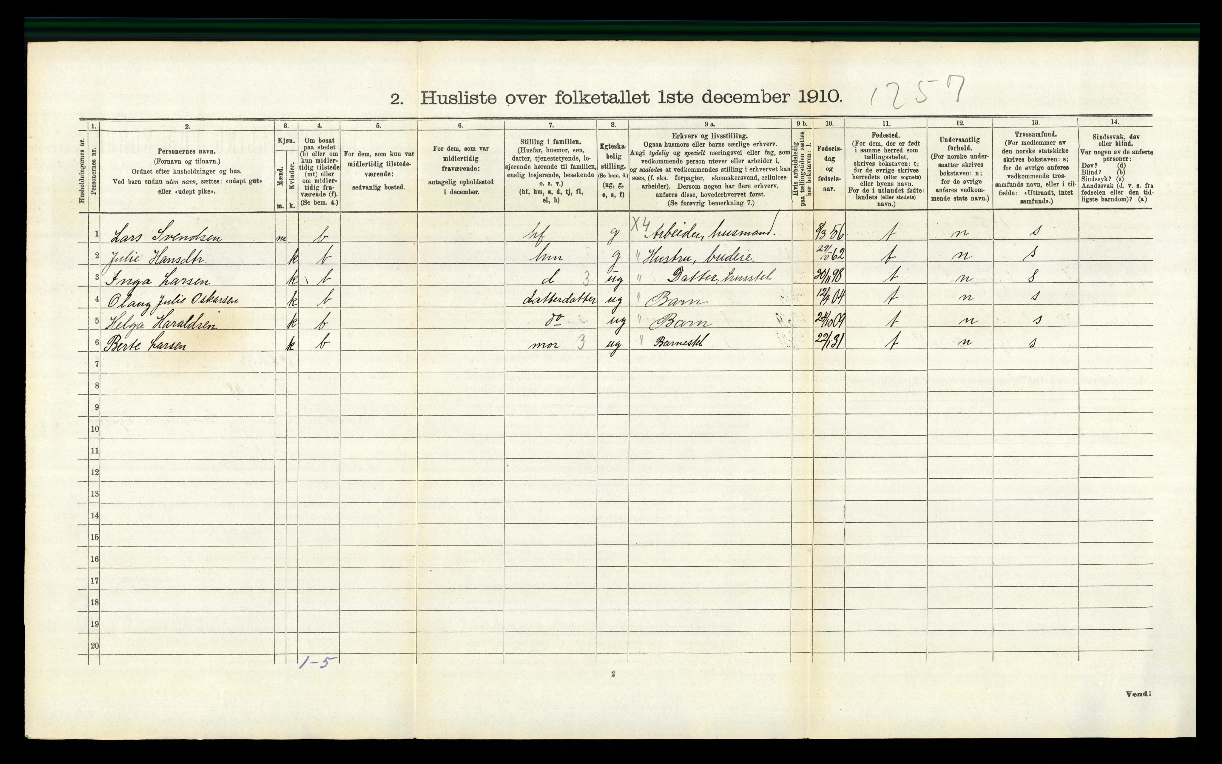 RA, 1910 census for Stange, 1910, p. 497