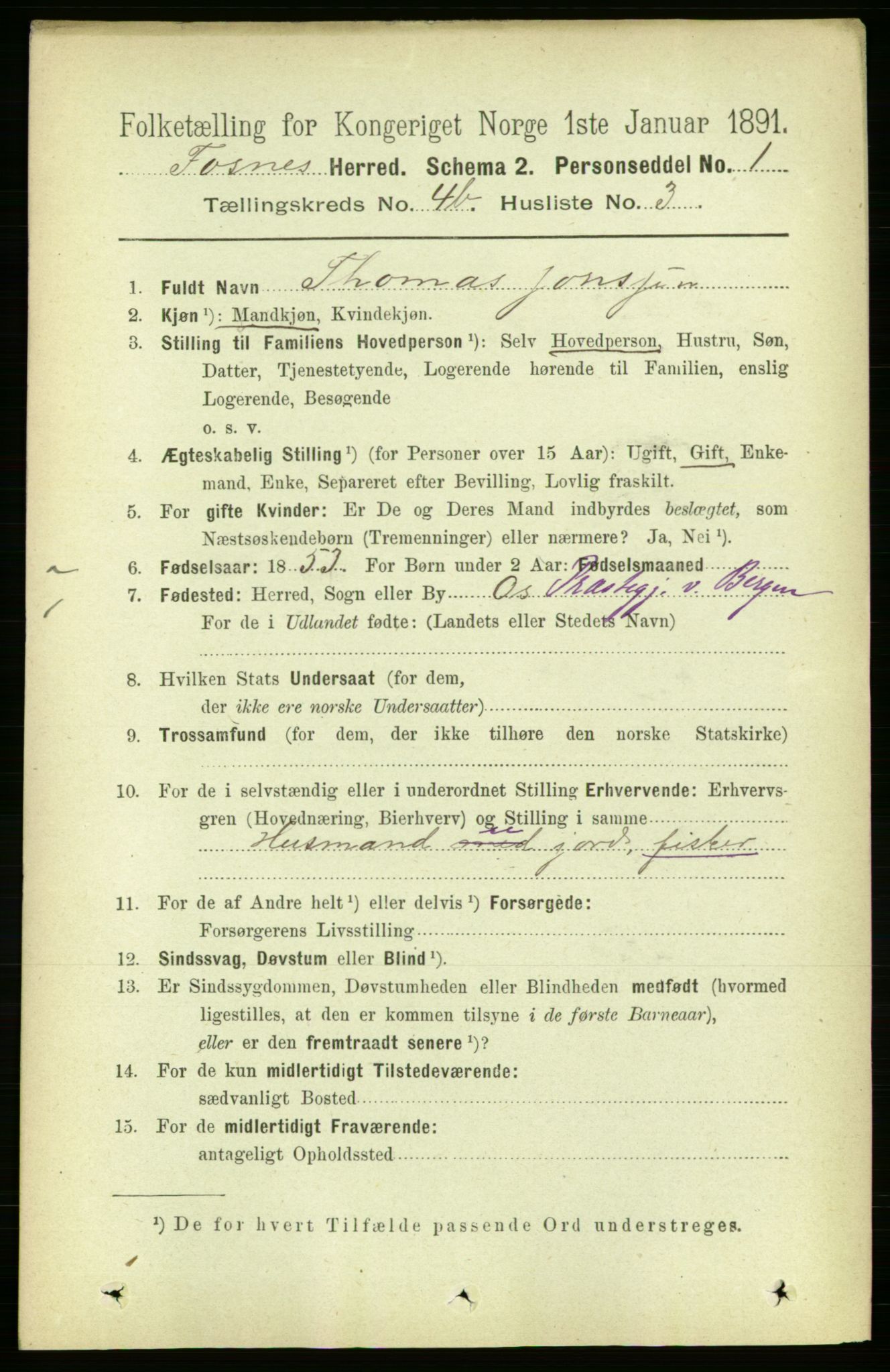 RA, 1891 census for 1748 Fosnes, 1891, p. 1723