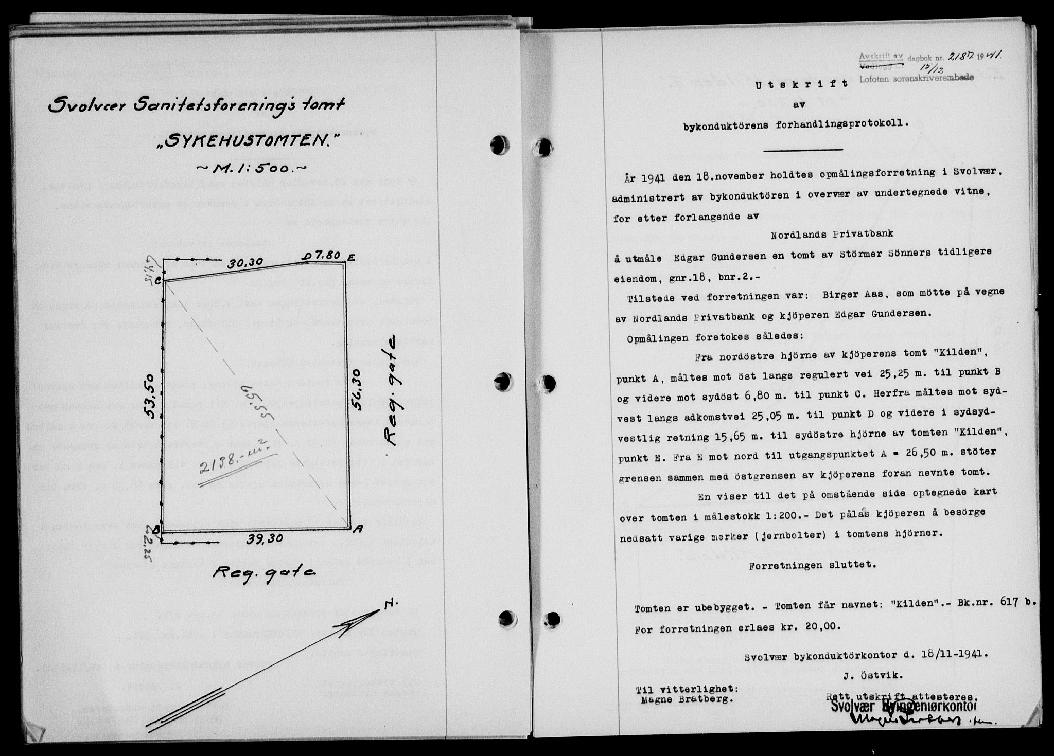 Lofoten sorenskriveri, SAT/A-0017/1/2/2C/L0009a: Mortgage book no. 9a, 1941-1942, Diary no: : 2187/1941