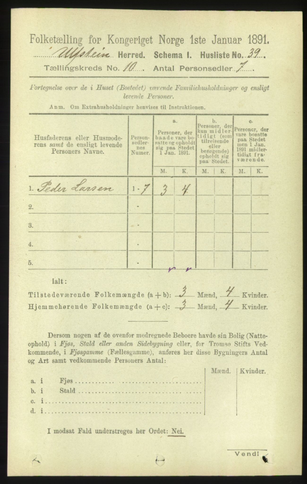 RA, 1891 census for 1516 Ulstein, 1891, p. 3152