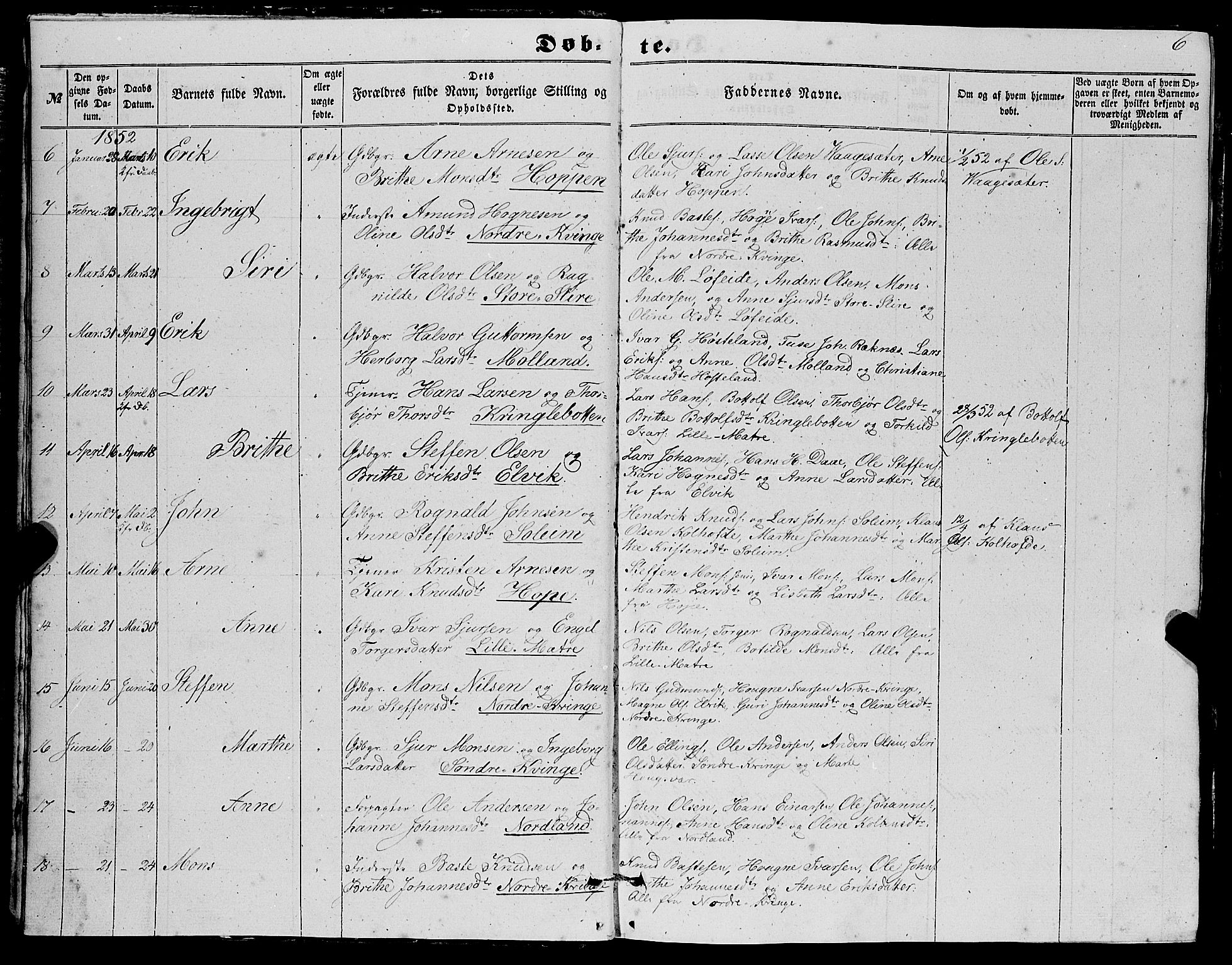 Masfjorden Sokneprestembete, AV/SAB-A-77001: Parish register (copy) no. A 1, 1851-1875, p. 6