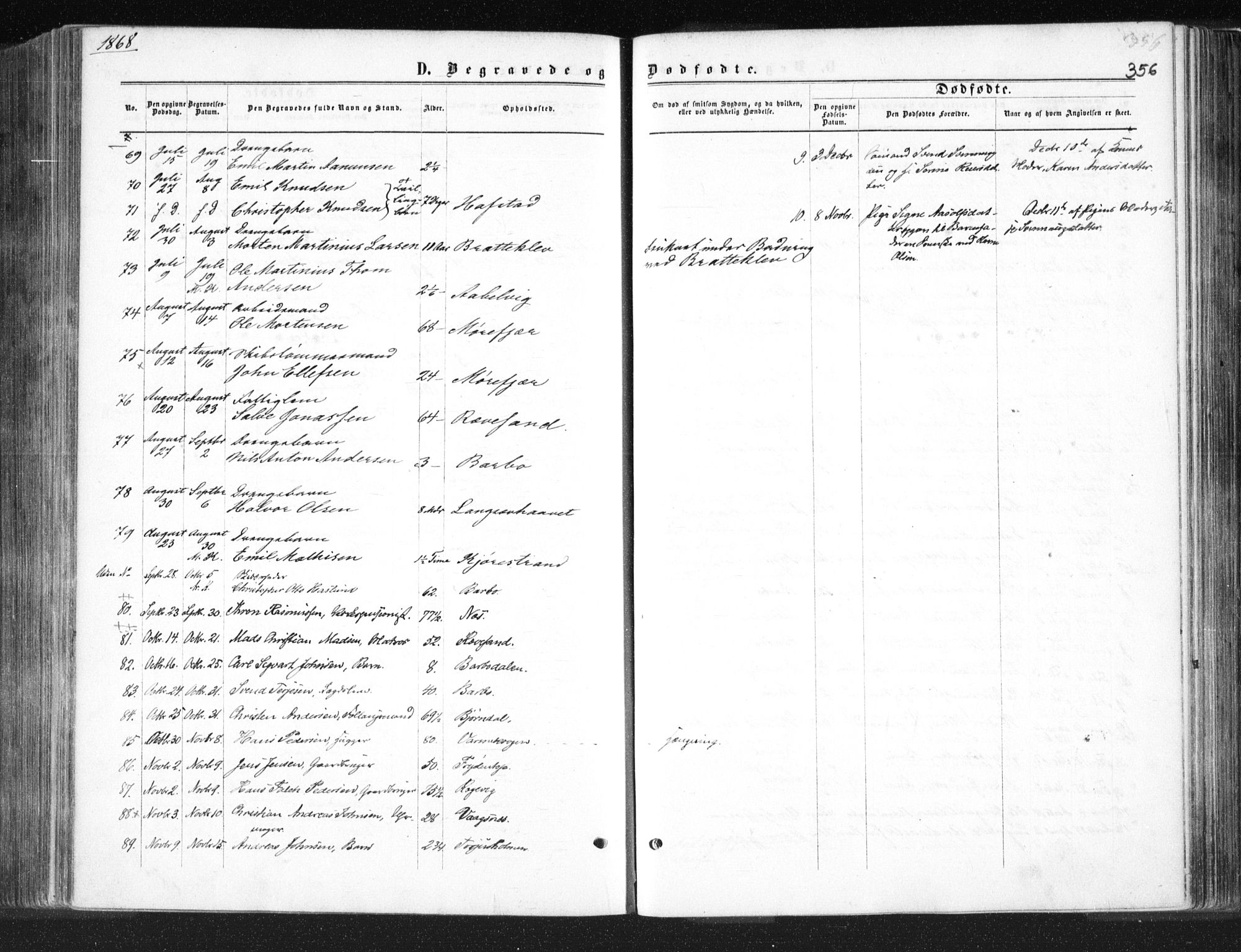 Tromøy sokneprestkontor, AV/SAK-1111-0041/F/Fa/L0007: Parish register (official) no. A 7, 1864-1869, p. 356