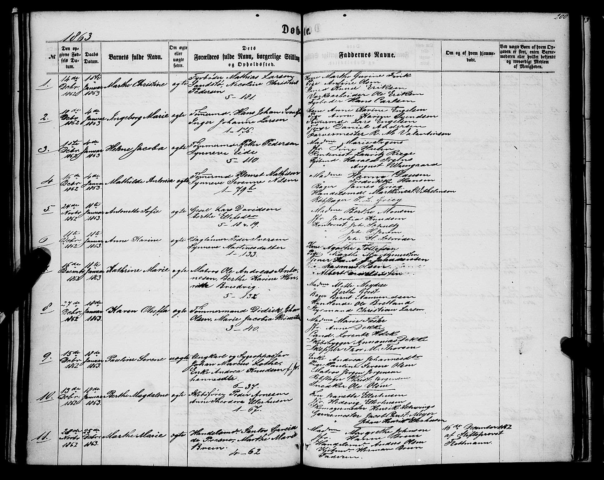 Nykirken Sokneprestembete, SAB/A-77101/H/Haa/L0015: Parish register (official) no. B 2, 1858-1869, p. 200
