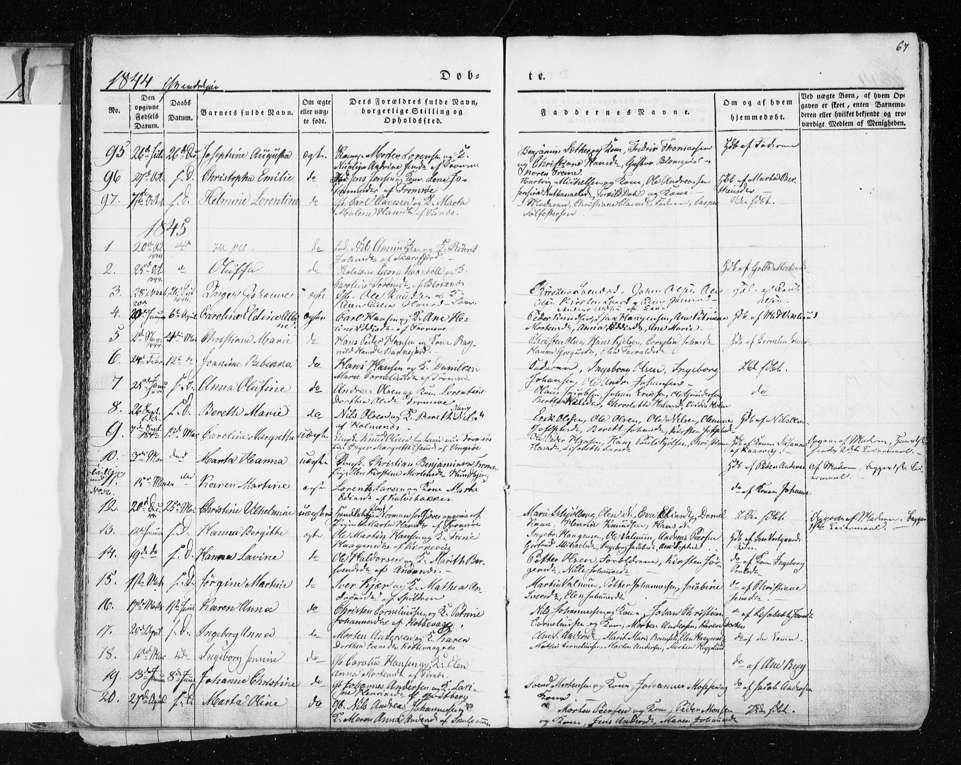 Tromsø sokneprestkontor/stiftsprosti/domprosti, SATØ/S-1343/G/Ga/L0009kirke: Parish register (official) no. 9, 1837-1847, p. 67