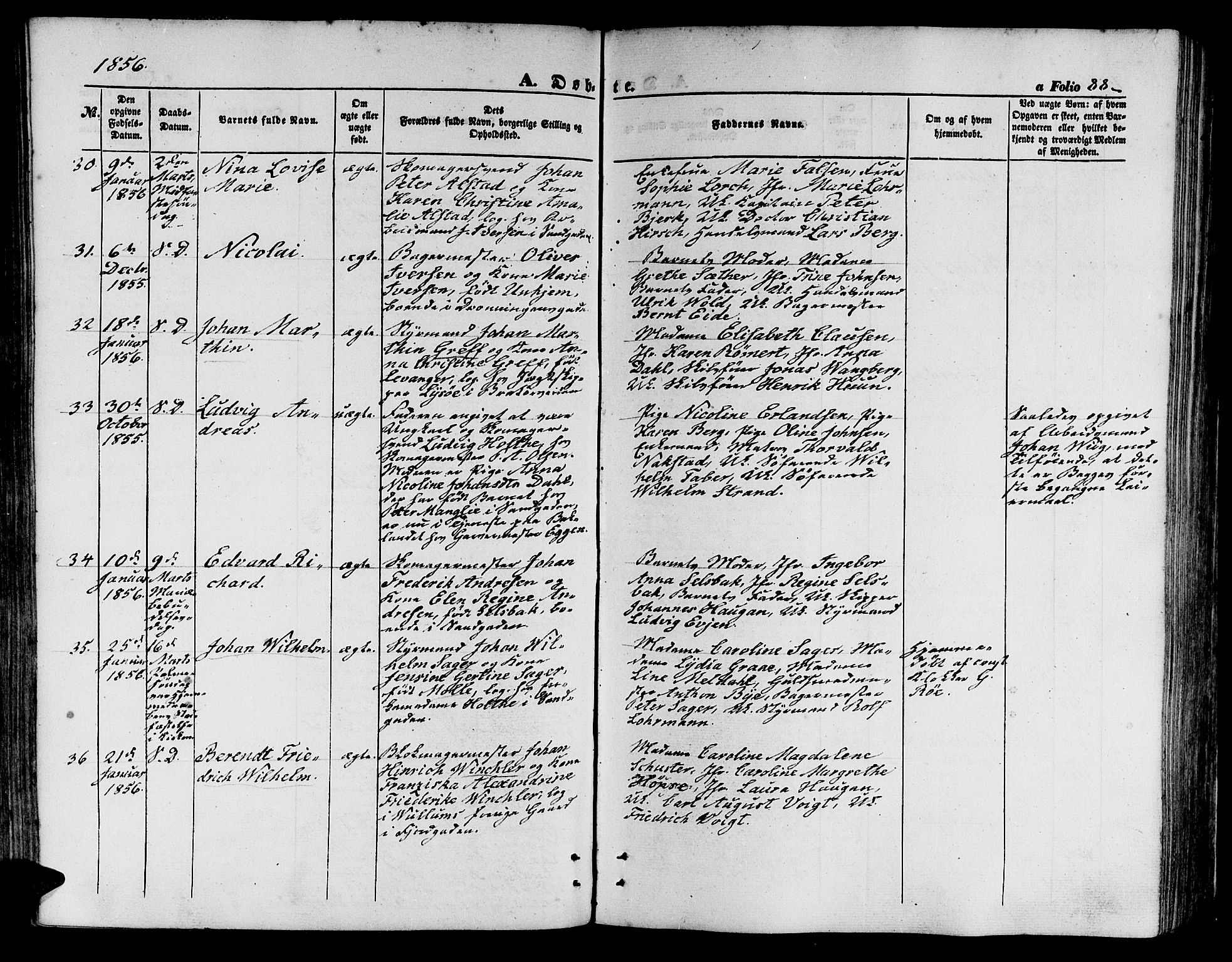 Ministerialprotokoller, klokkerbøker og fødselsregistre - Sør-Trøndelag, SAT/A-1456/602/L0138: Parish register (copy) no. 602C06, 1853-1858, p. 88
