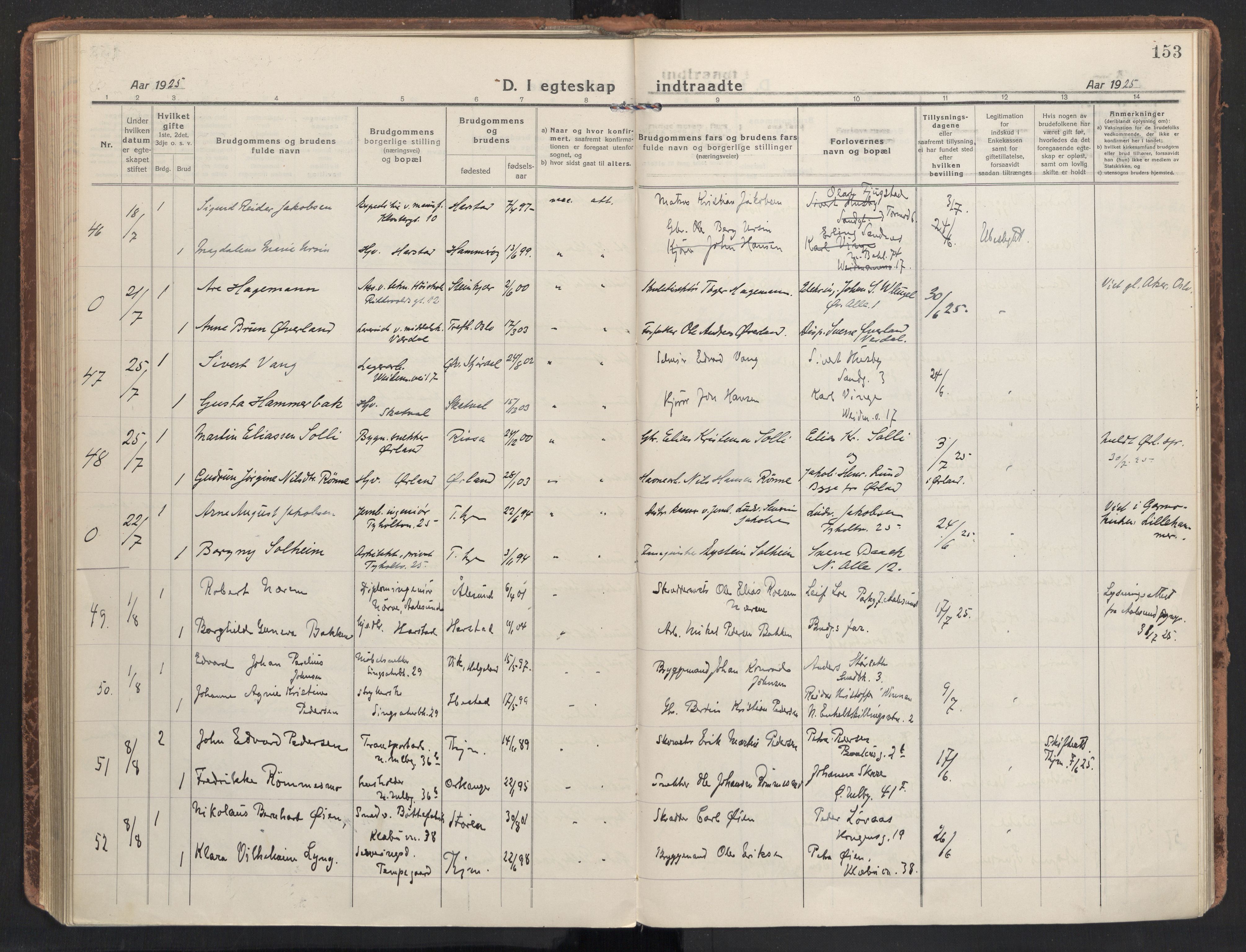 Ministerialprotokoller, klokkerbøker og fødselsregistre - Sør-Trøndelag, AV/SAT-A-1456/604/L0206: Parish register (official) no. 604A26, 1917-1931, p. 153