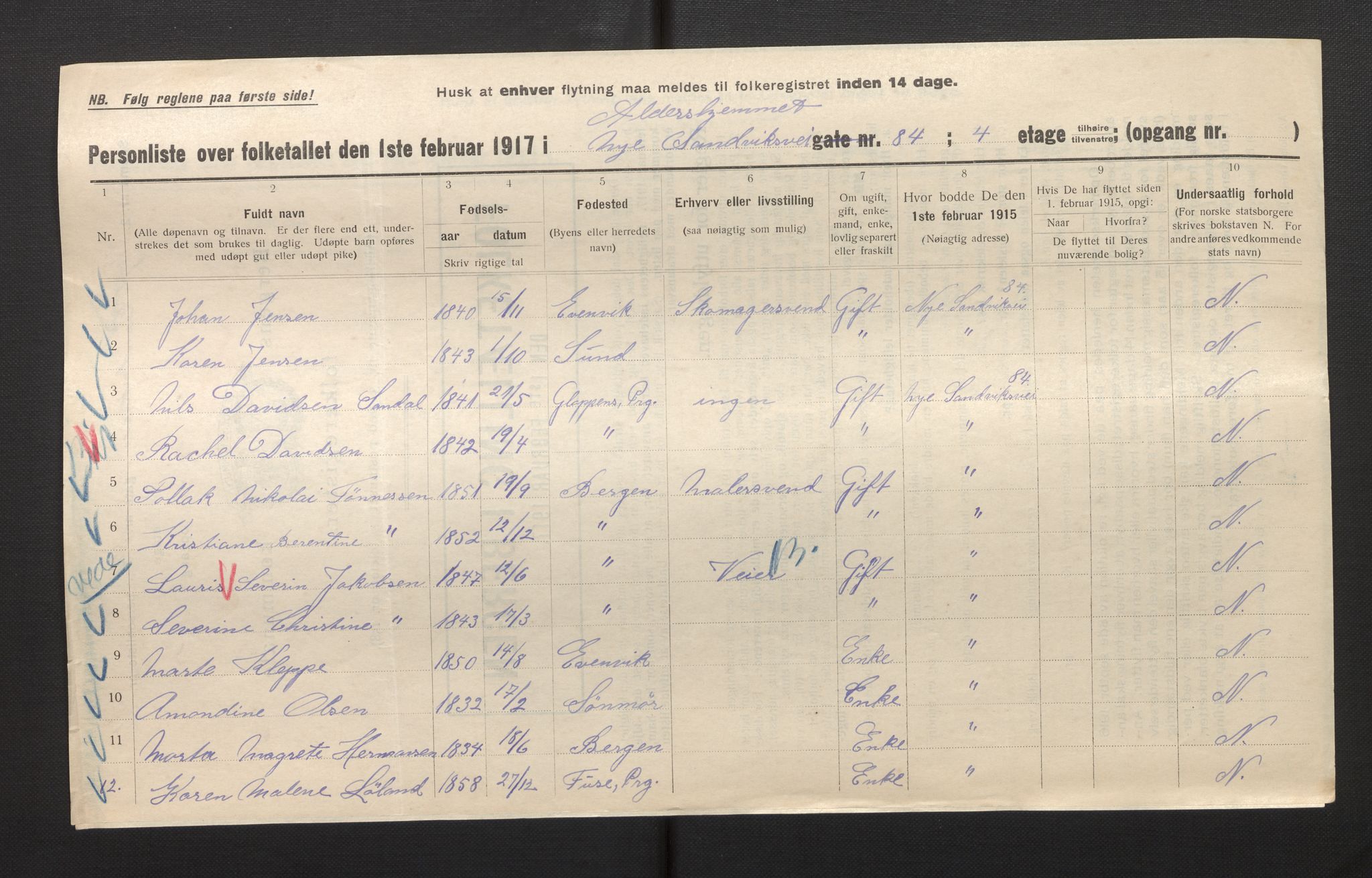 SAB, Municipal Census 1917 for Bergen, 1917, p. 33523