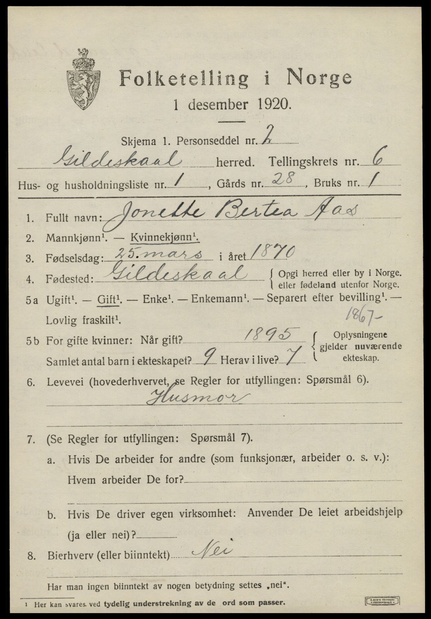 SAT, 1920 census for Gildeskål, 1920, p. 4830