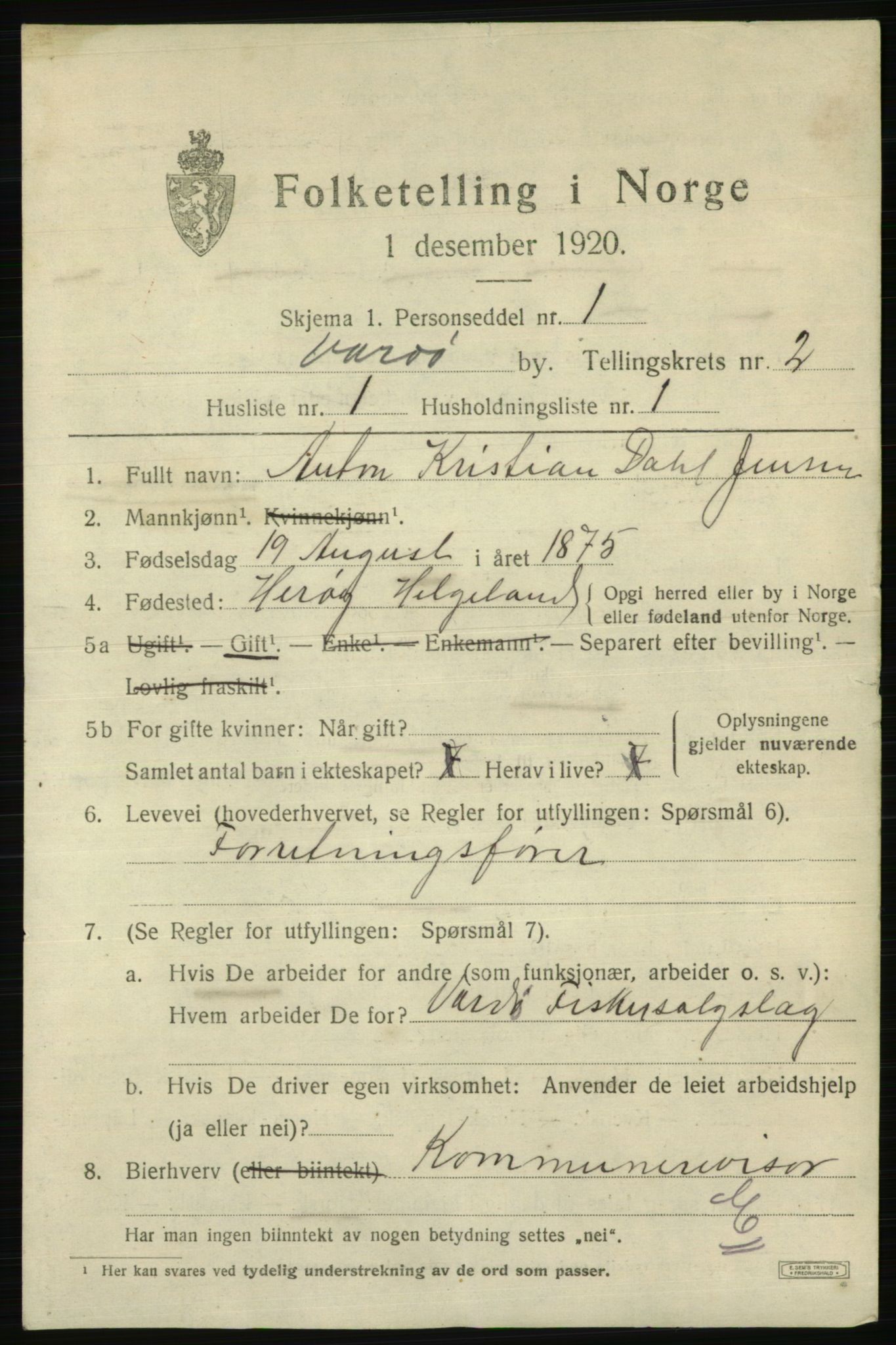 SATØ, 1920 census for Vardø, 1920, p. 5570