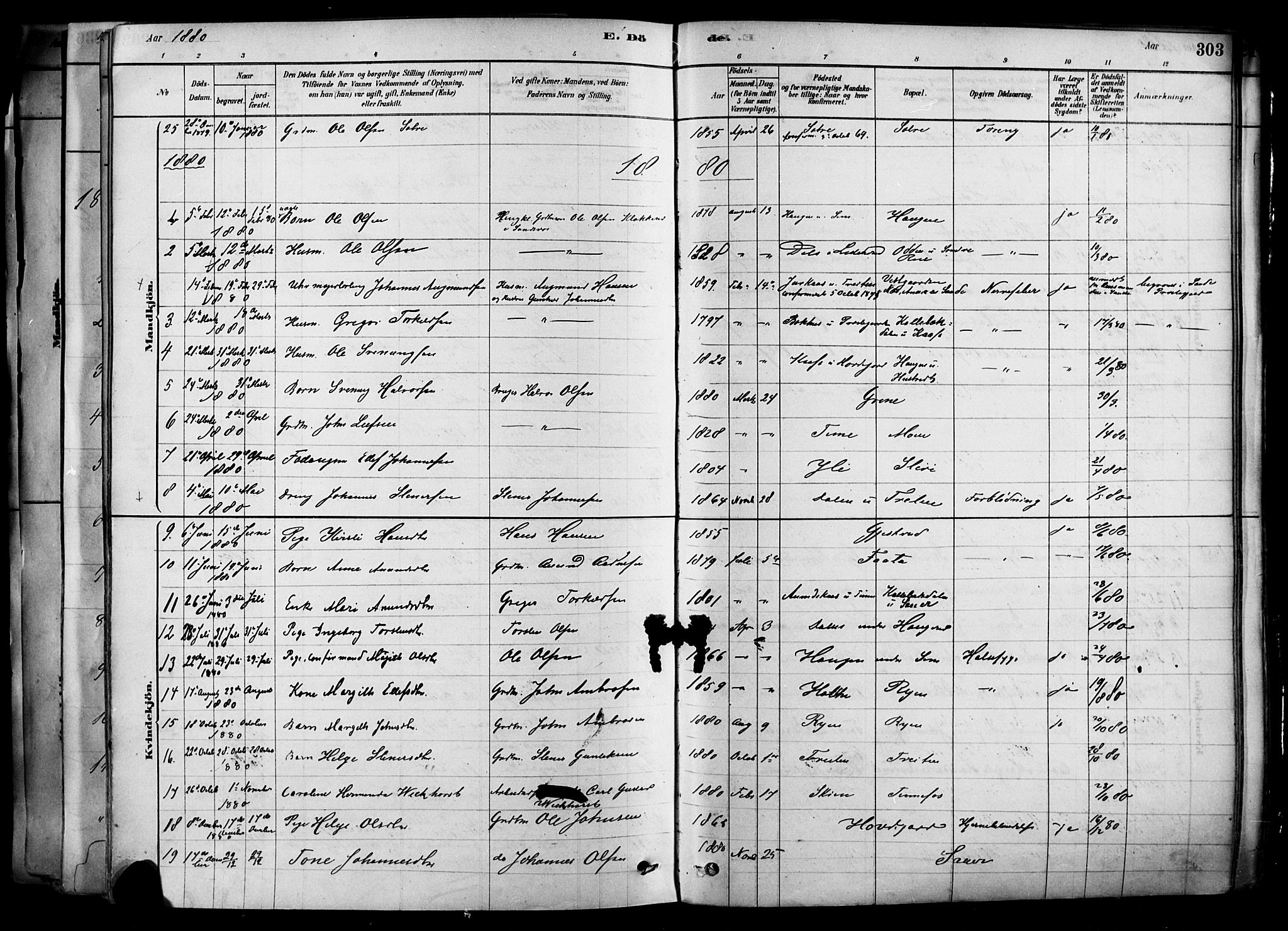 Heddal kirkebøker, SAKO/A-268/F/Fa/L0008: Parish register (official) no. I 8, 1878-1903, p. 303